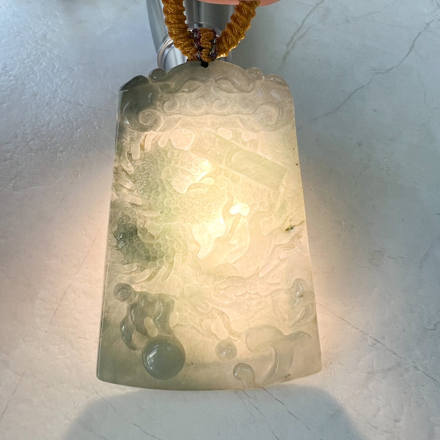 Jadeite Jade Dragon,Translucent Icy Blue Green, Chinese Zodiac Hand Carved Pendant Necklace, YJ-1221-0279051 - AriaDesignCollection