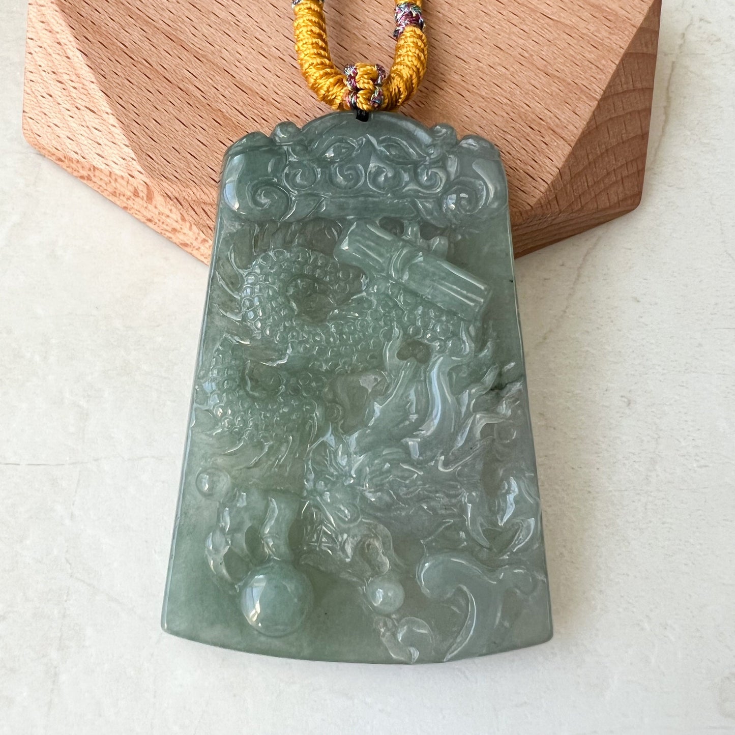Jadeite Jade Dragon,Translucent Icy Blue Green, Chinese Zodiac Hand Carved Pendant Necklace, YJ-1221-0279051 - AriaDesignCollection