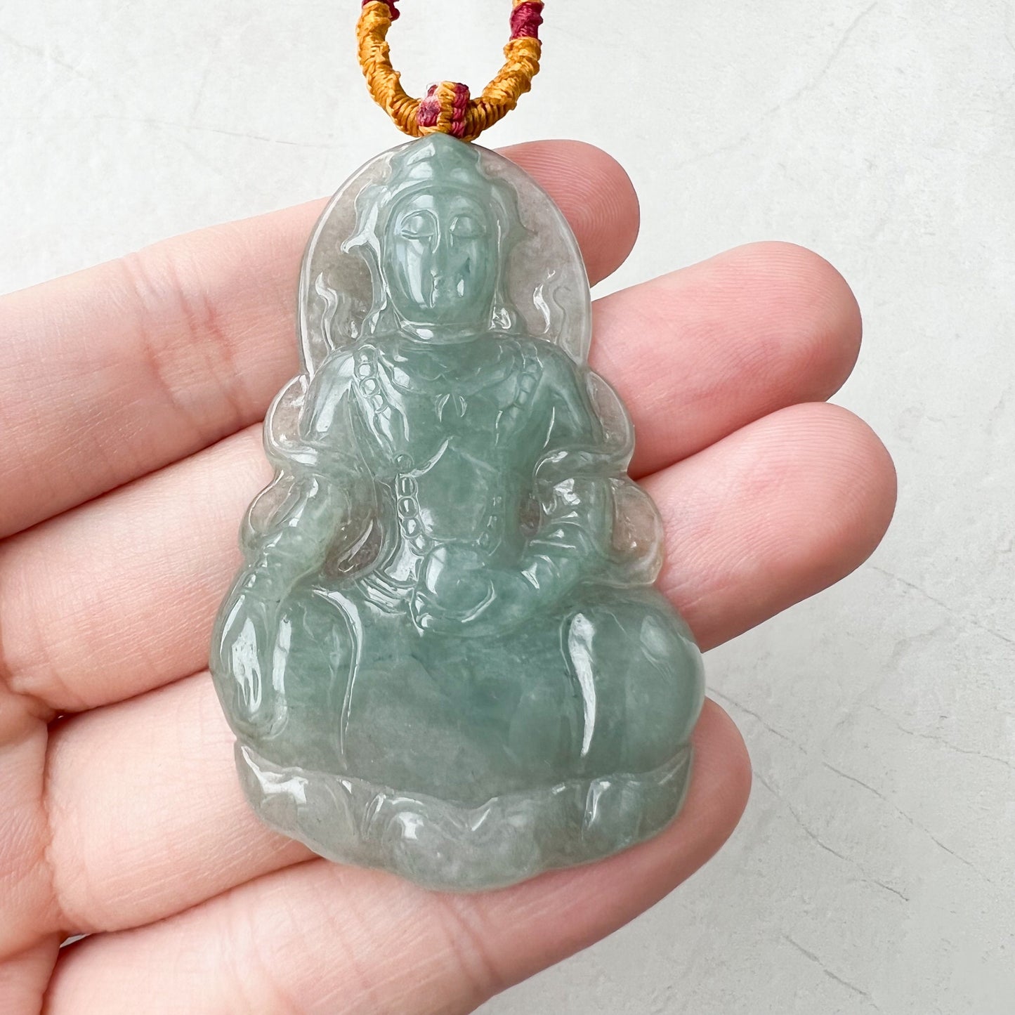 Jadeite Jade Guan Yin Avalokiteshvara Hand Carved Pendant Necklace, YJ-1221-0241350 - AriaDesignCollection