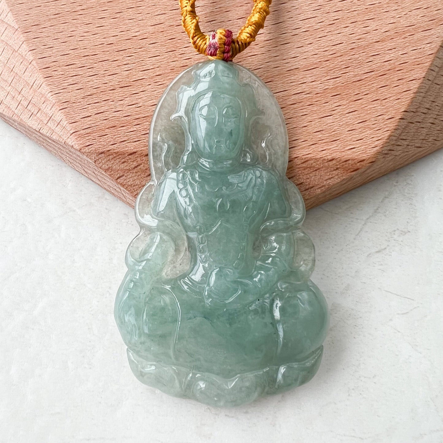 Jadeite Jade Guan Yin Avalokiteshvara Hand Carved Pendant Necklace, YJ-1221-0241350 - AriaDesignCollection