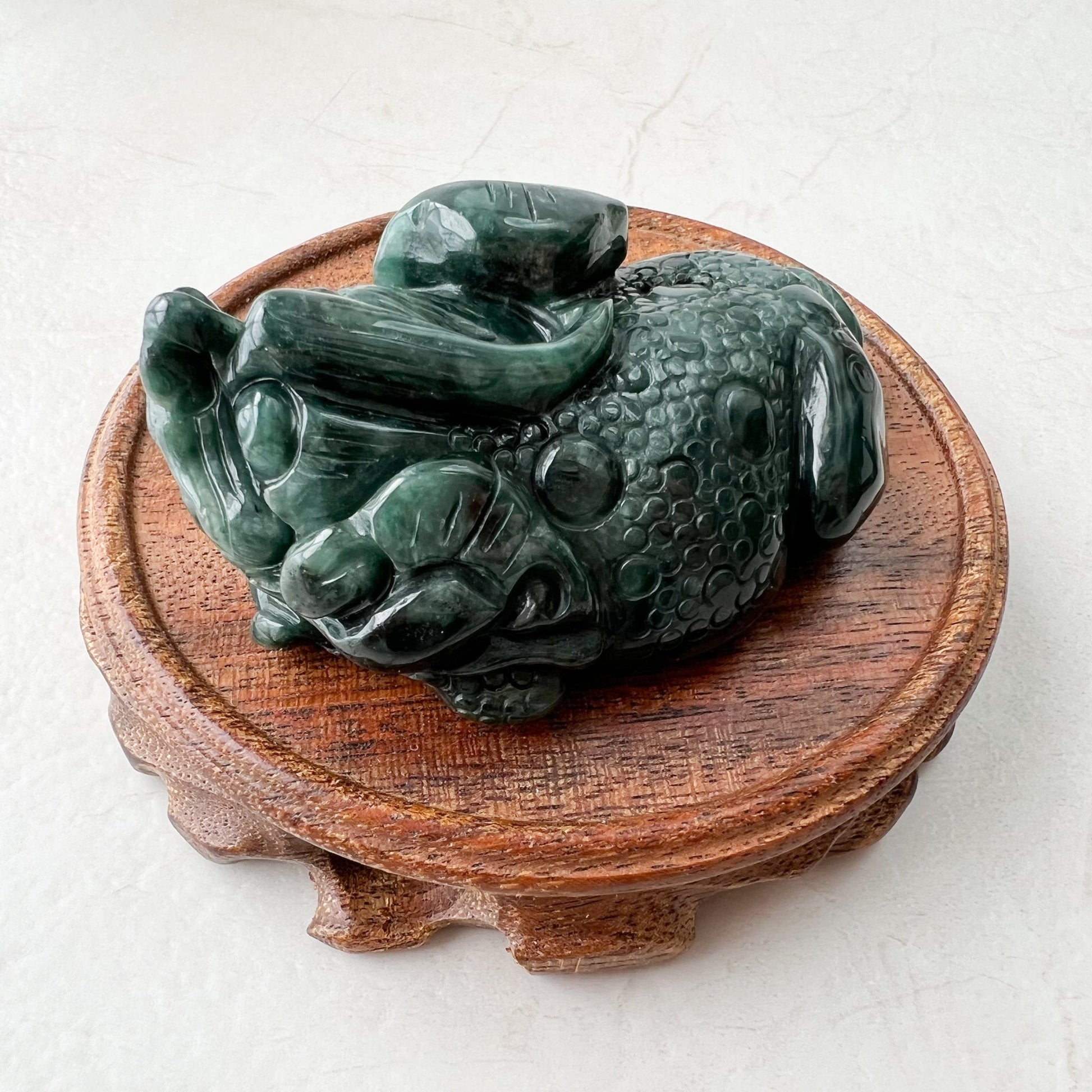 Jadeite Jade Blue-Green Money Toad, Money Frog, Golden Toad, 3 Leg Toad, Jin Chan, Lucky Toad, Feng Shui Carved Figurine, YJ-1221-0013828 - AriaDesignCollection