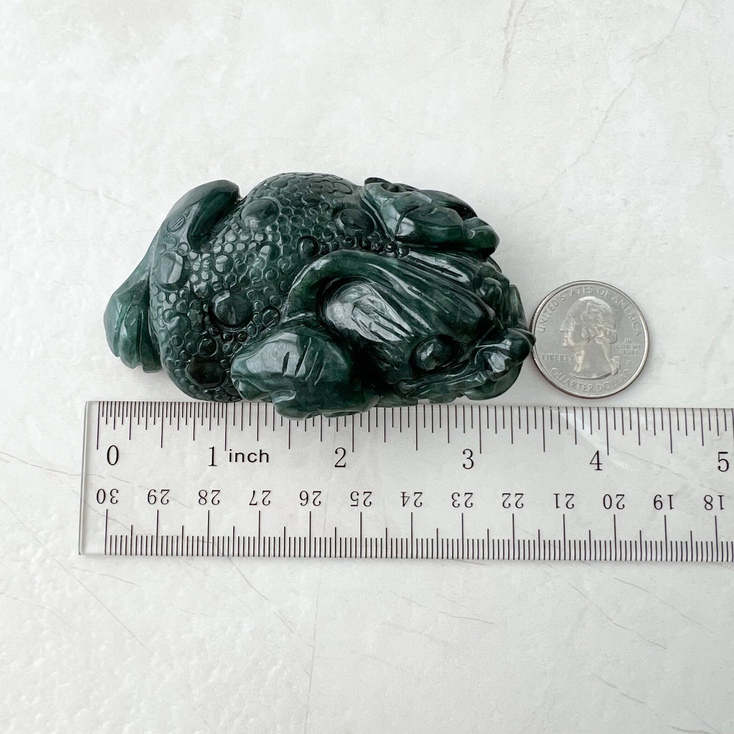Jadeite Jade Blue-Green Money Toad, Money Frog, Golden Toad, 3 Leg Toad, Jin Chan, Lucky Toad, Feng Shui Carved Figurine, YJ-1221-0013828 - AriaDesignCollection
