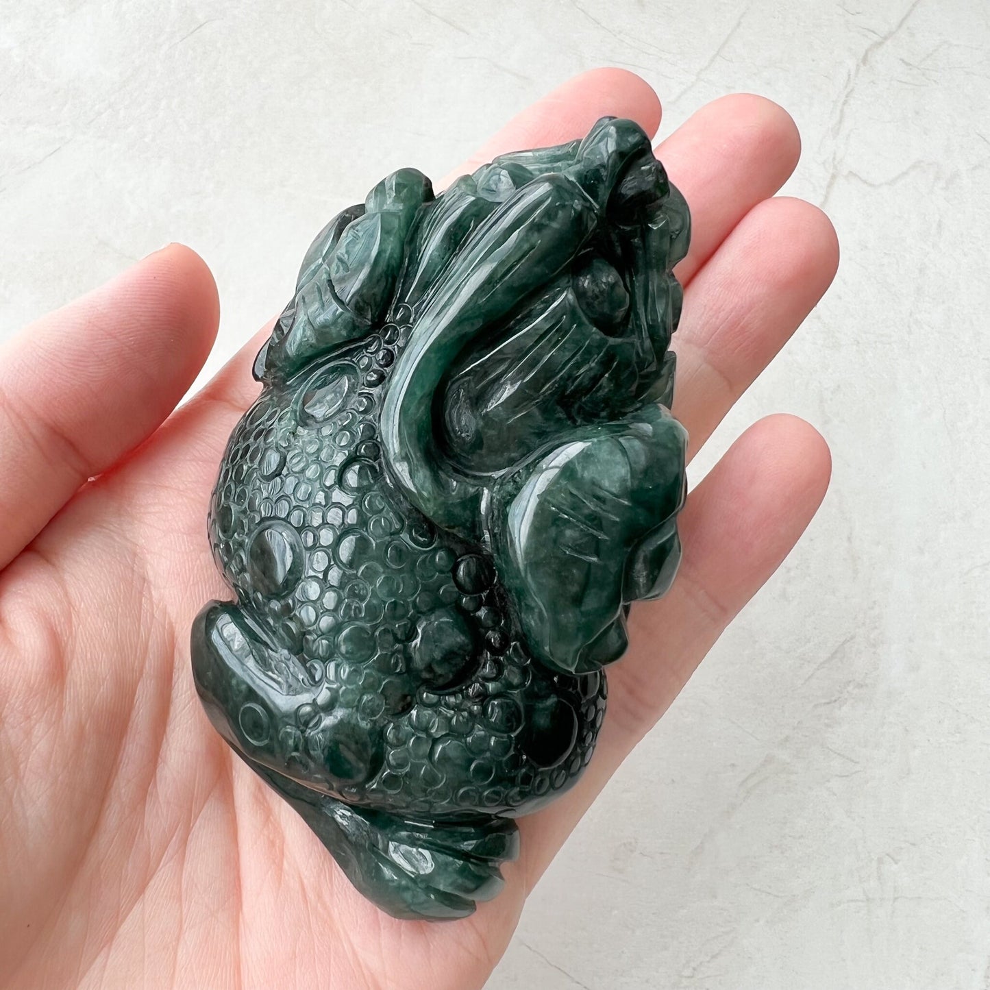 Jadeite Jade Blue-Green Money Toad, Money Frog, Golden Toad, 3 Leg Toad, Jin Chan, Lucky Toad, Feng Shui Carved Figurine, YJ-1221-0013828 - AriaDesignCollection