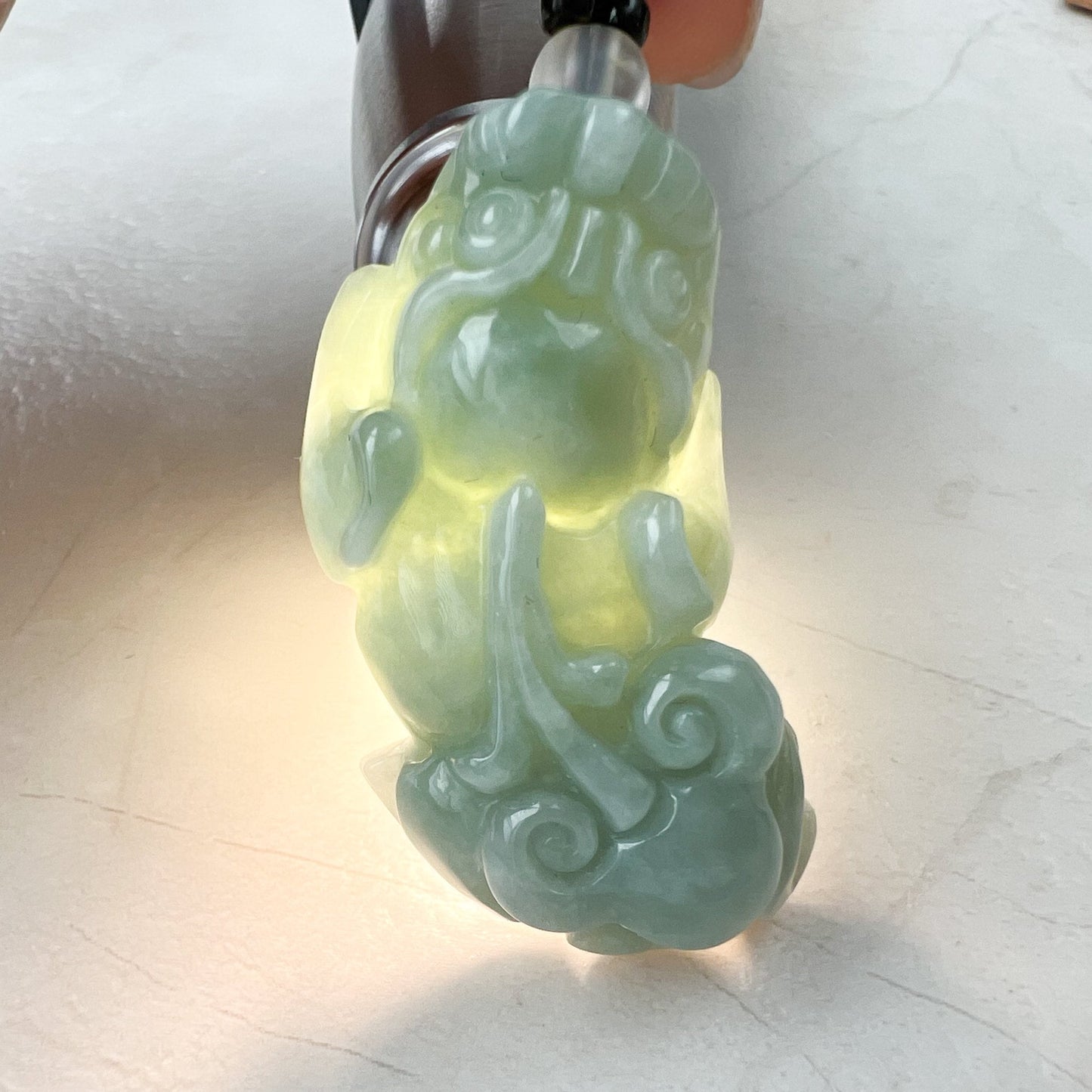 Green Jadeite Jade Dragon Pixiu Pi Xiu, Han Tu, Dragon Chinese Carved Pendant, YJ-1221-0268500 - AriaDesignCollection