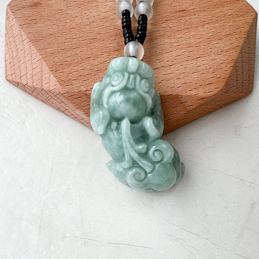 Green Jadeite Jade Dragon Pixiu Pi Xiu, Han Tu, Dragon Chinese Carved Pendant, YJ-1221-0268500 - AriaDesignCollection