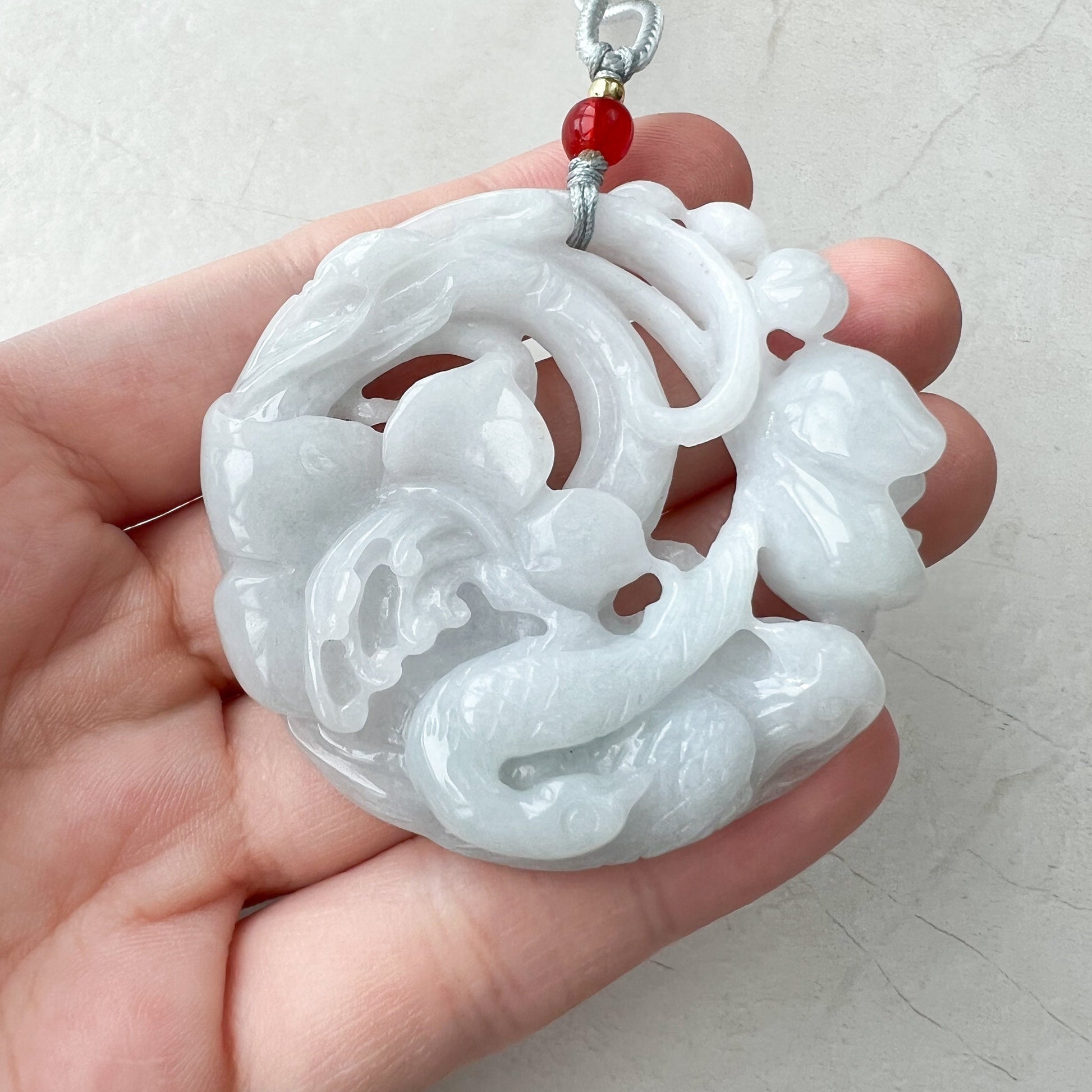 Jadeite Jade Flower Floral Twin Bird Hand Carved Pendant, ZYF-1221-1646321987 - AriaDesignCollection