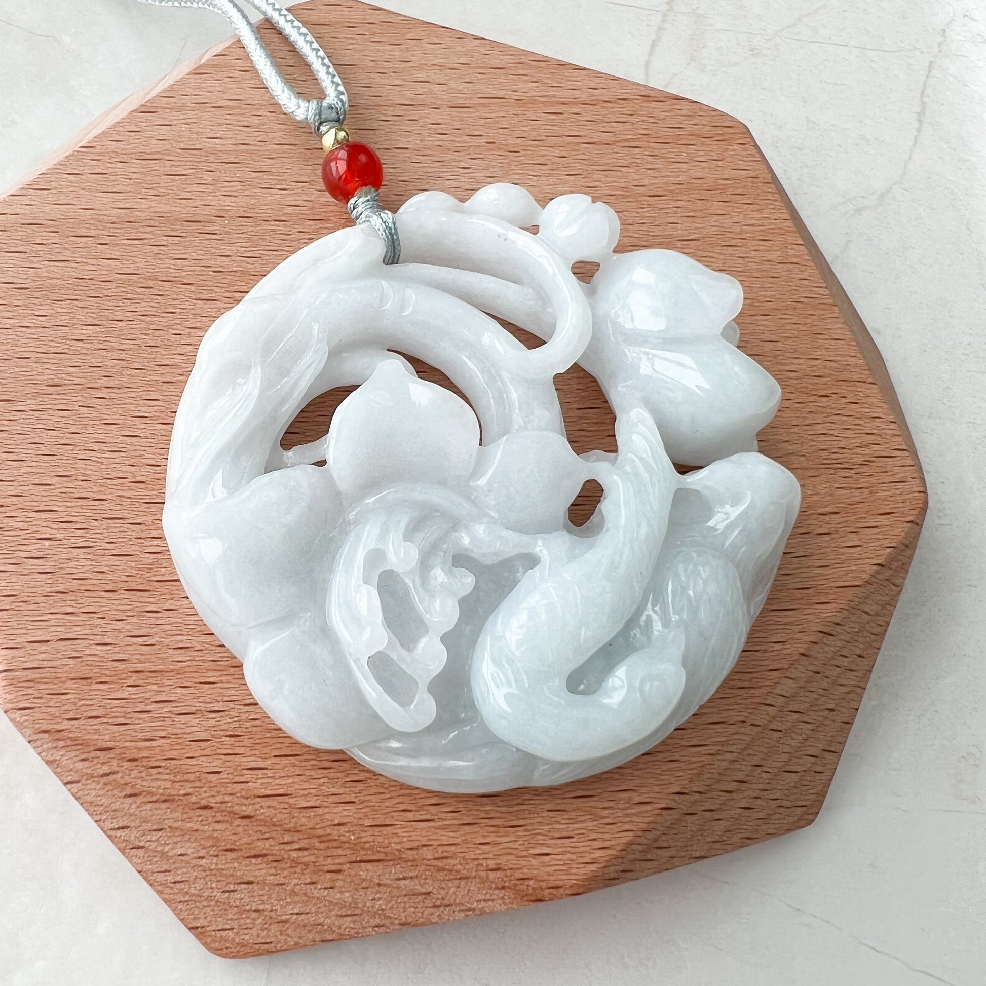 Jadeite Jade Flower Floral Twin Bird Hand Carved Pendant, ZYF-1221-1646321987 - AriaDesignCollection