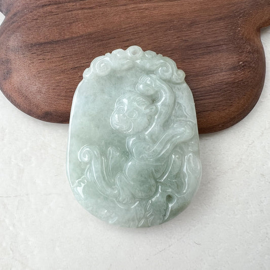 Jadeite Jade Monkey Chinese Zodiac Carved Pendant Necklace, YW-0321-1646161739 - AriaDesignCollection