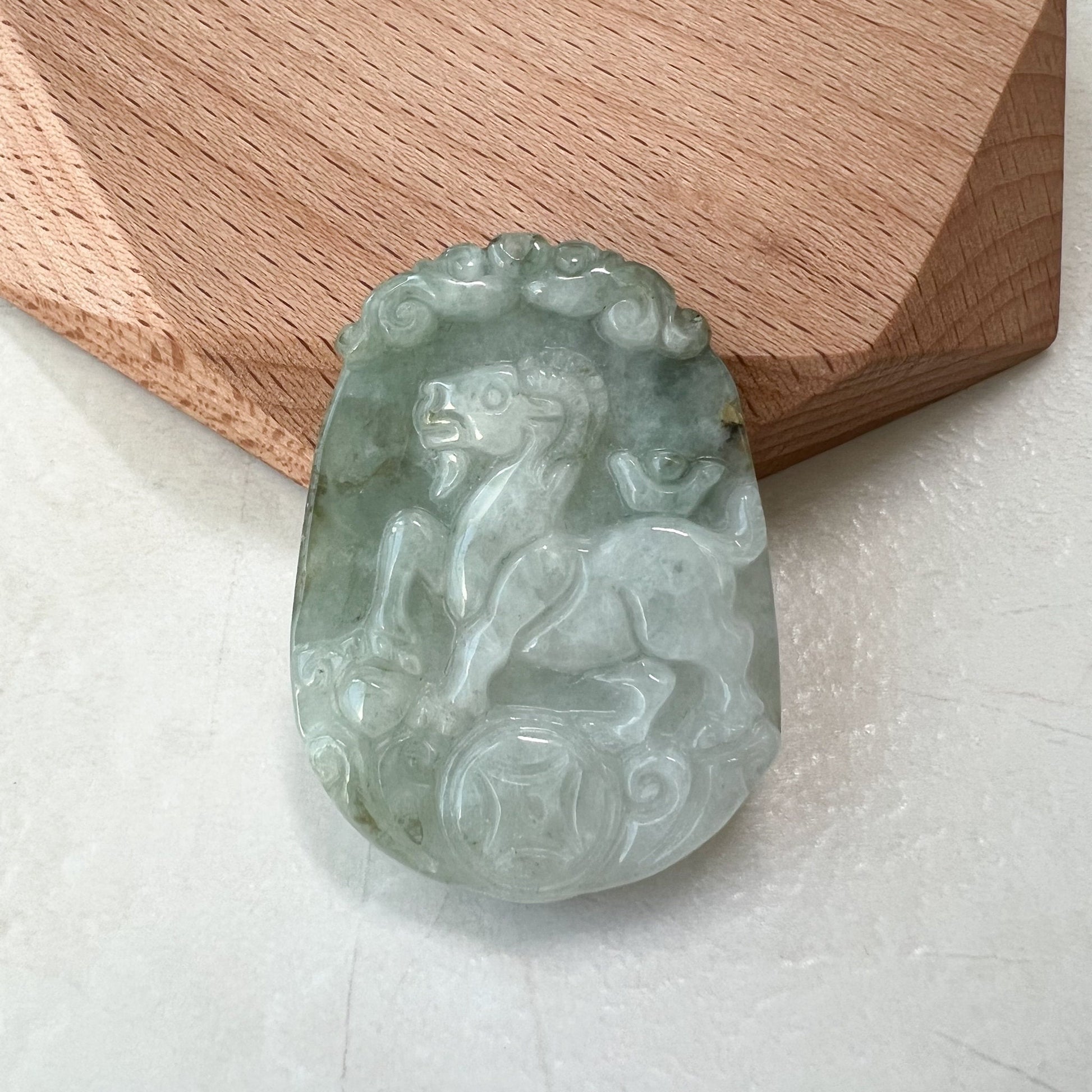 Jadeite Jade Sheep Goat Ram Chinese Zodiac Carved Pendant Necklace, YW-0321-1646161634 - AriaDesignCollection