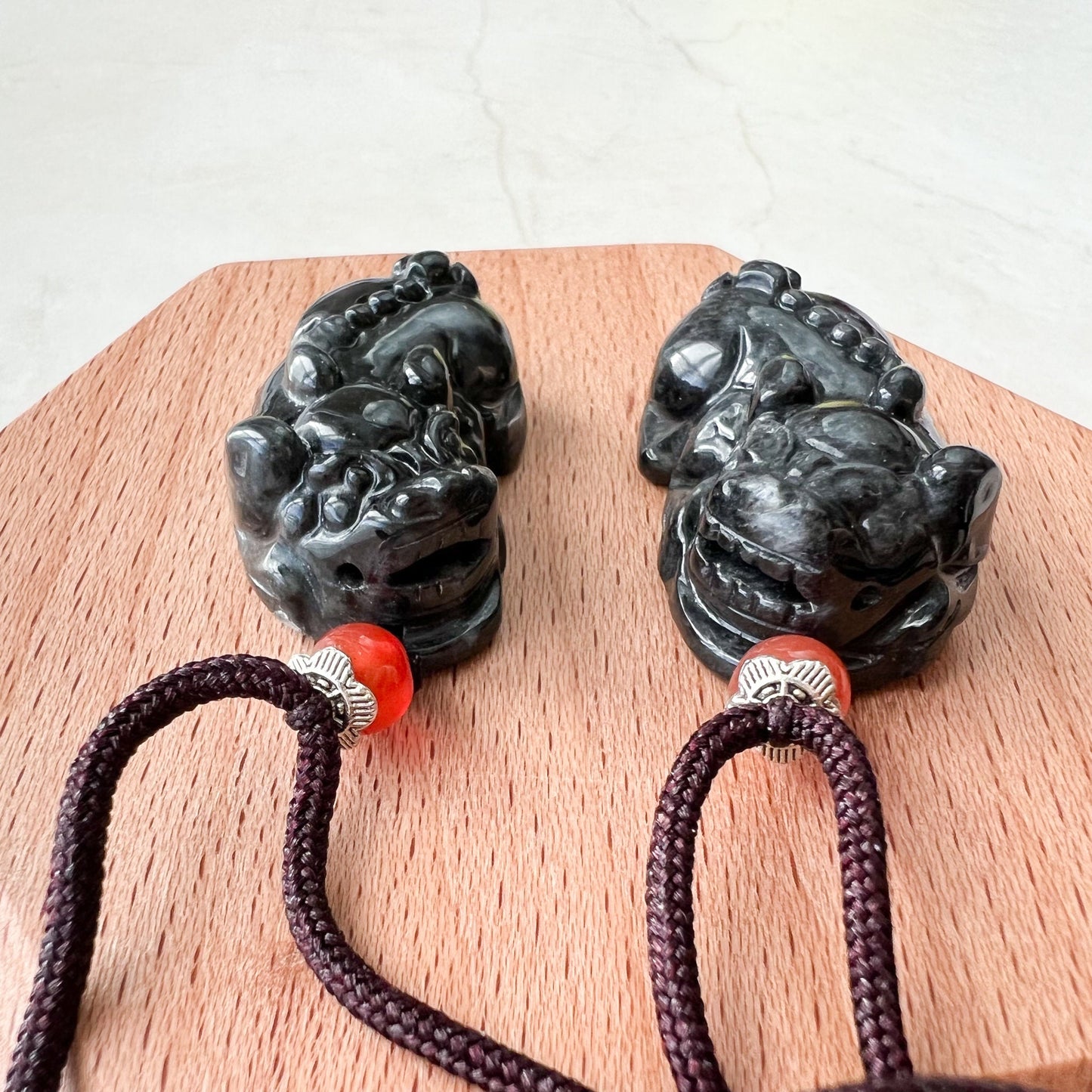 Pair Dual Couple Pendant, Black Jadeite Jade Dragon Pixiu Dragon Chinese Carved Pendant, YJ-1221-0203572 - AriaDesignCollection