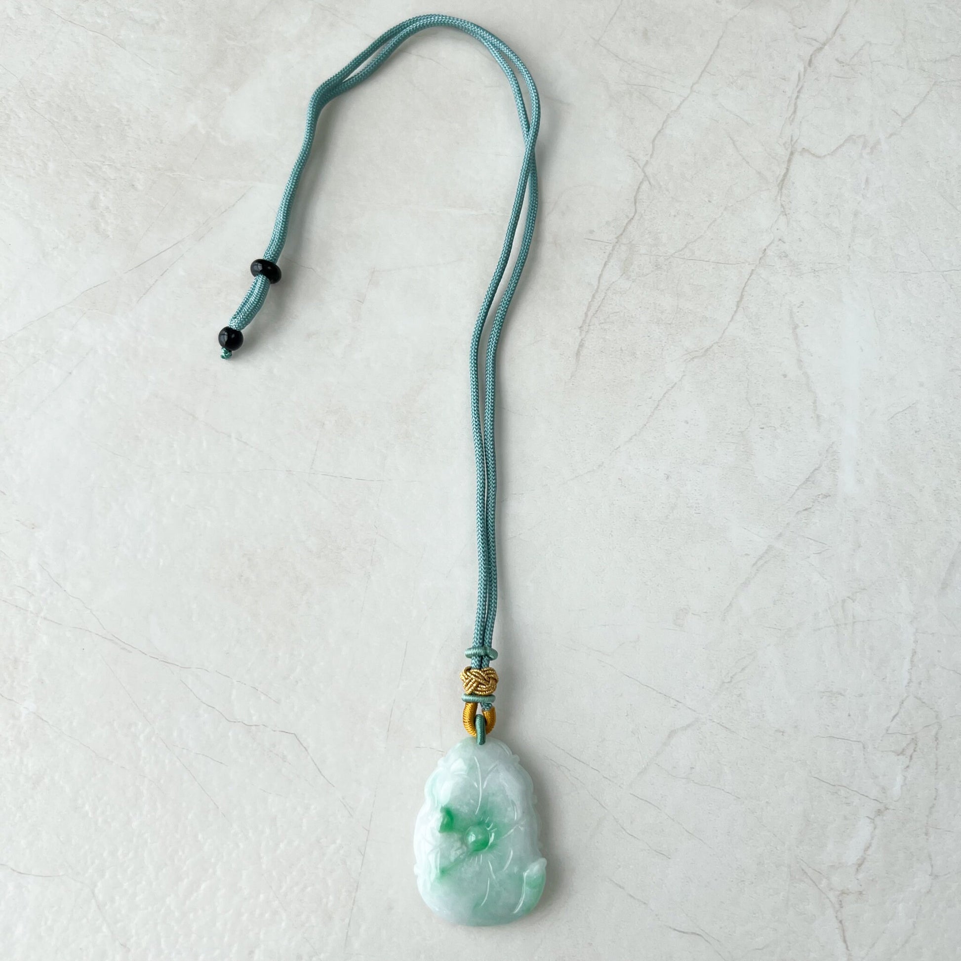 Green Jadeite Jade Flower Circle Donut Carved Necklace, YJ-1221-0058755 - AriaDesignCollection