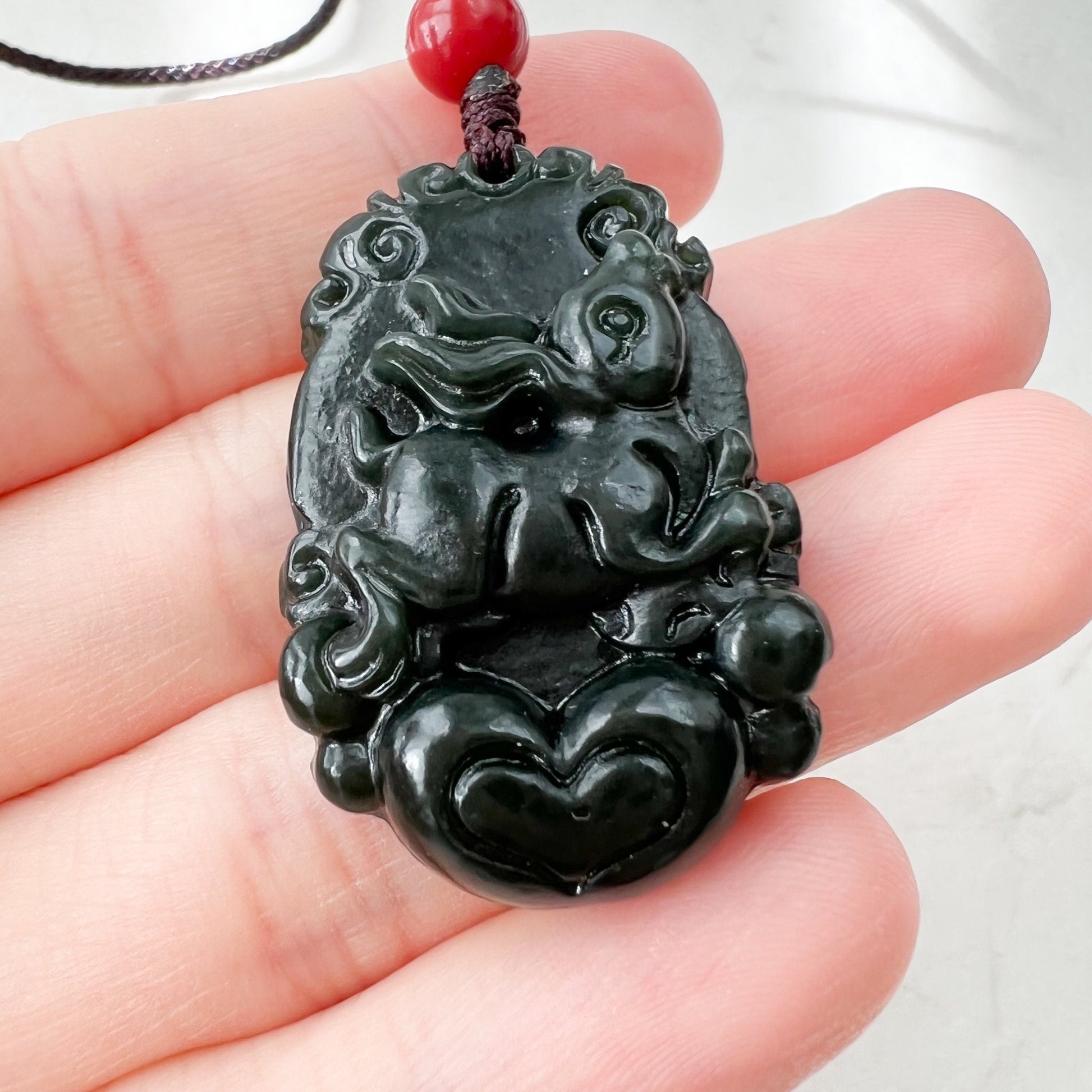 Dark Green Jade, Nephrite Jade, Rabbit Chinese Zodiac Carved Pendant Necklace, RM-1221-1646271830 - AriaDesignCollection