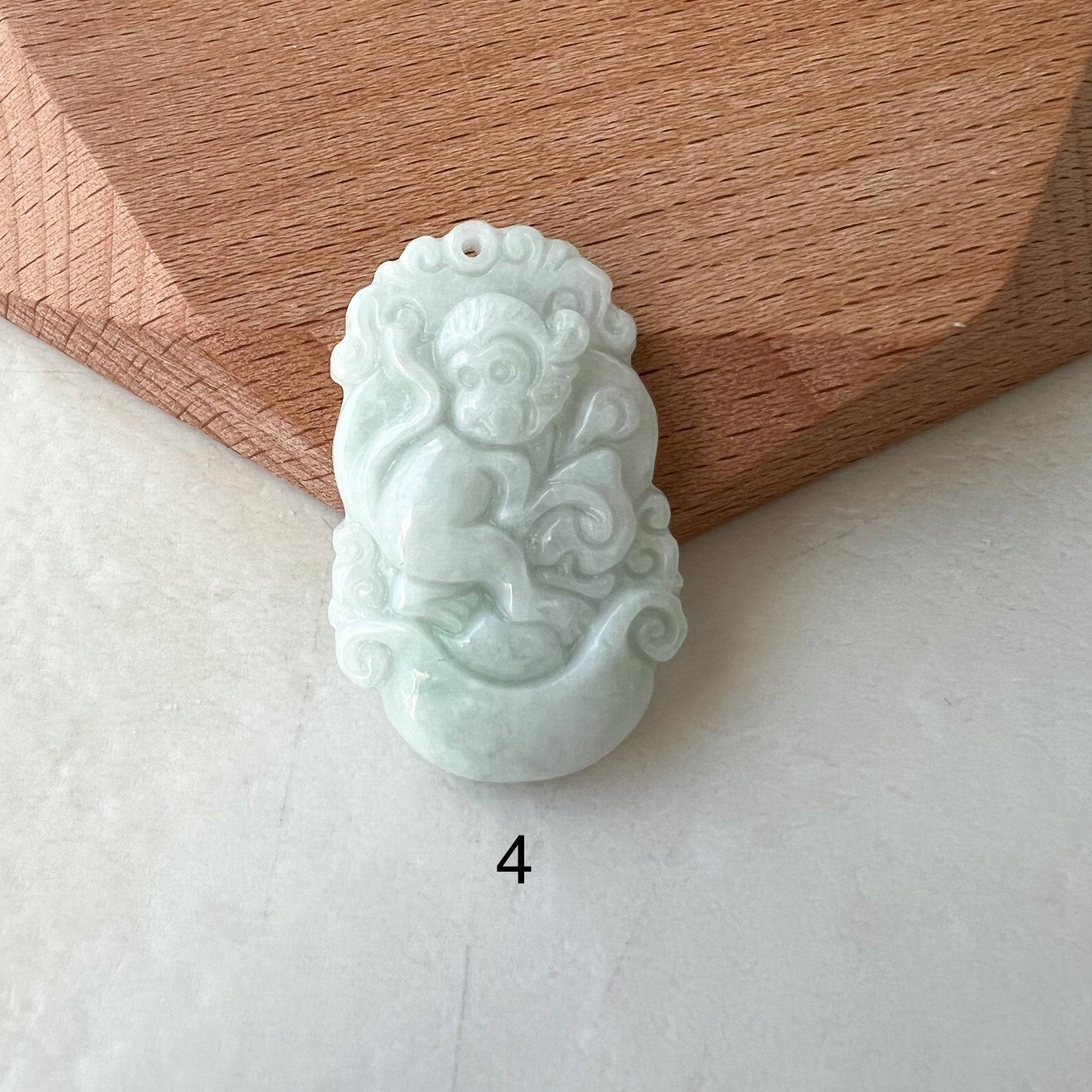 Jadeite Jade Monkey Chinese Zodiac Carved Pendant Necklace, YW-0321-1646067166 - AriaDesignCollection