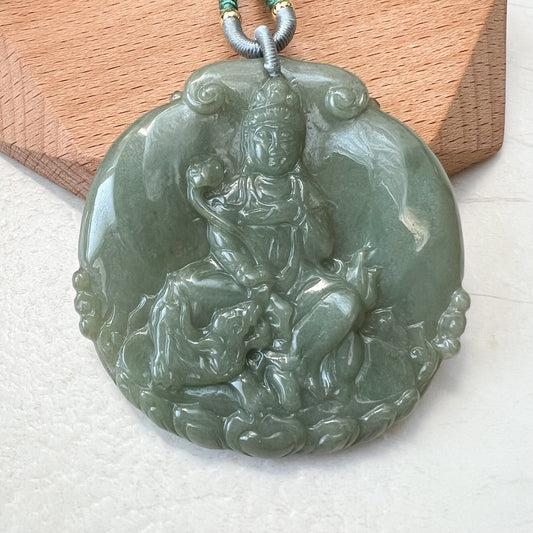 Jadeite Jade Guan Yin Avalokiteshvara Hand Carved Pendant Necklace, YJ-1221-0279050 - AriaDesignCollection