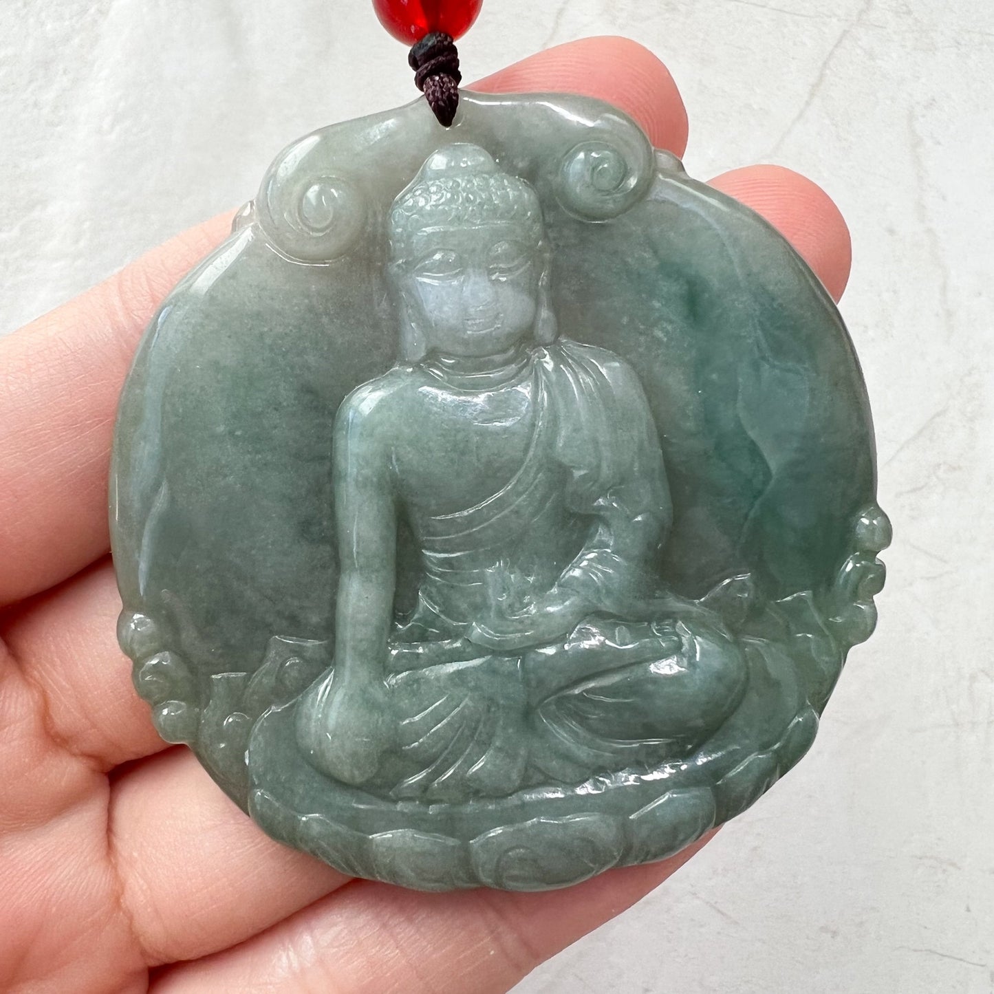 Jadeite Jade Amitabha Buddha Amita Amida Green Carved Pendant Necklace, YJ-1221-0279050 - AriaDesignCollection