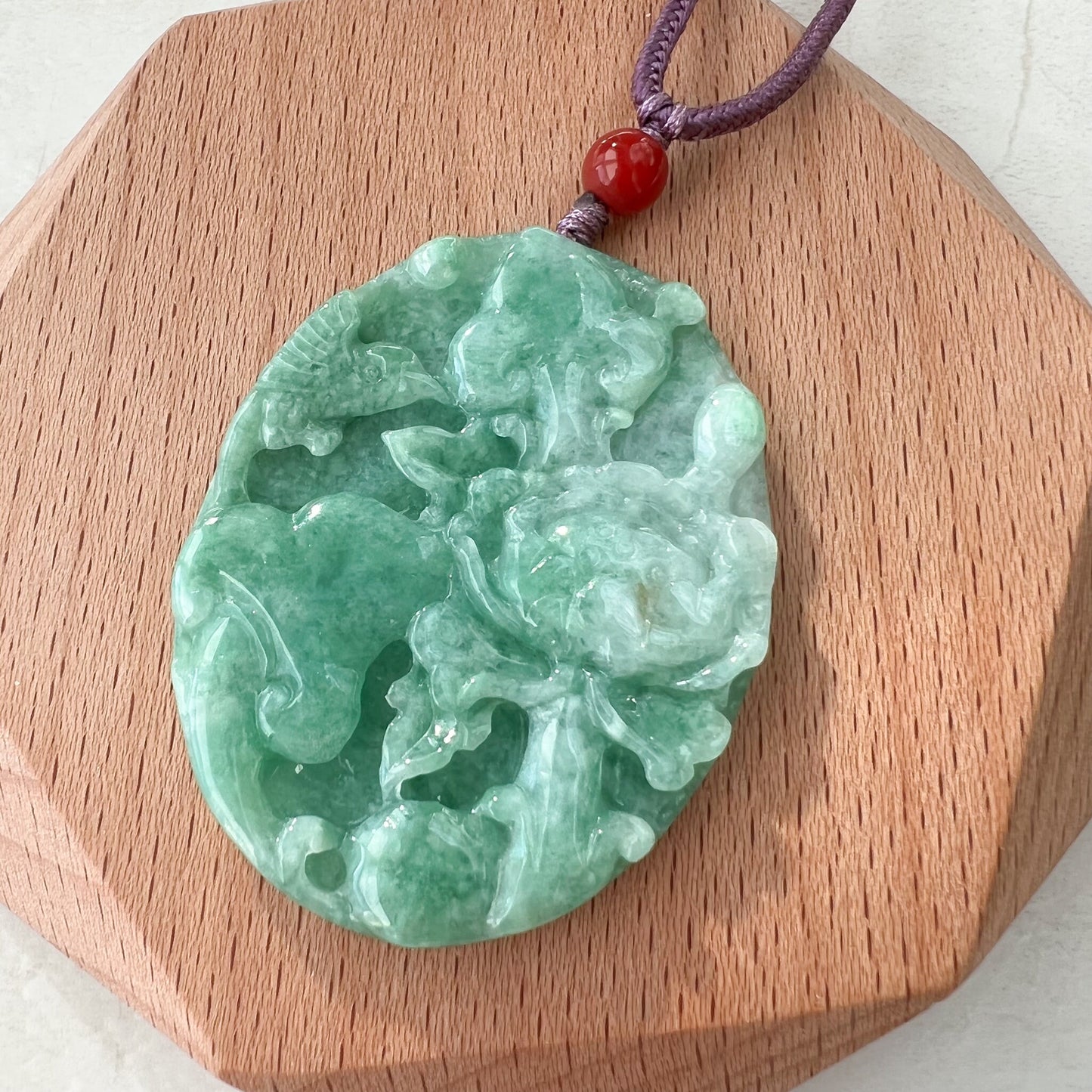 Green Jadeite Jade Flower Circle Donut Carved Necklace, ZYF-1221-1646196369 - AriaDesignCollection