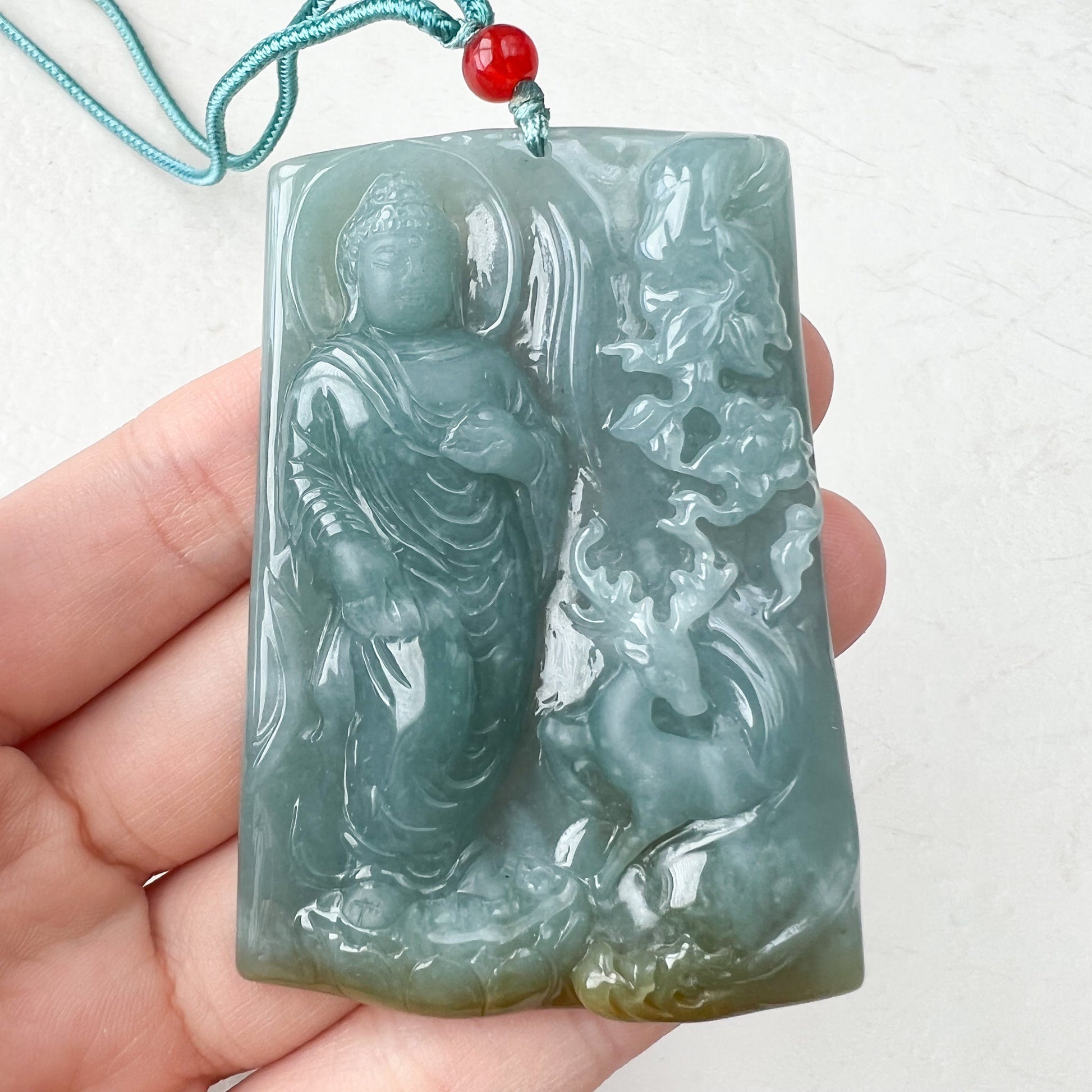 Jadeite Jade Vairocana Buddha Da Ri Ru Lai Carved Pendant Necklace, ZYF-0921-1646192222 - AriaDesignCollection