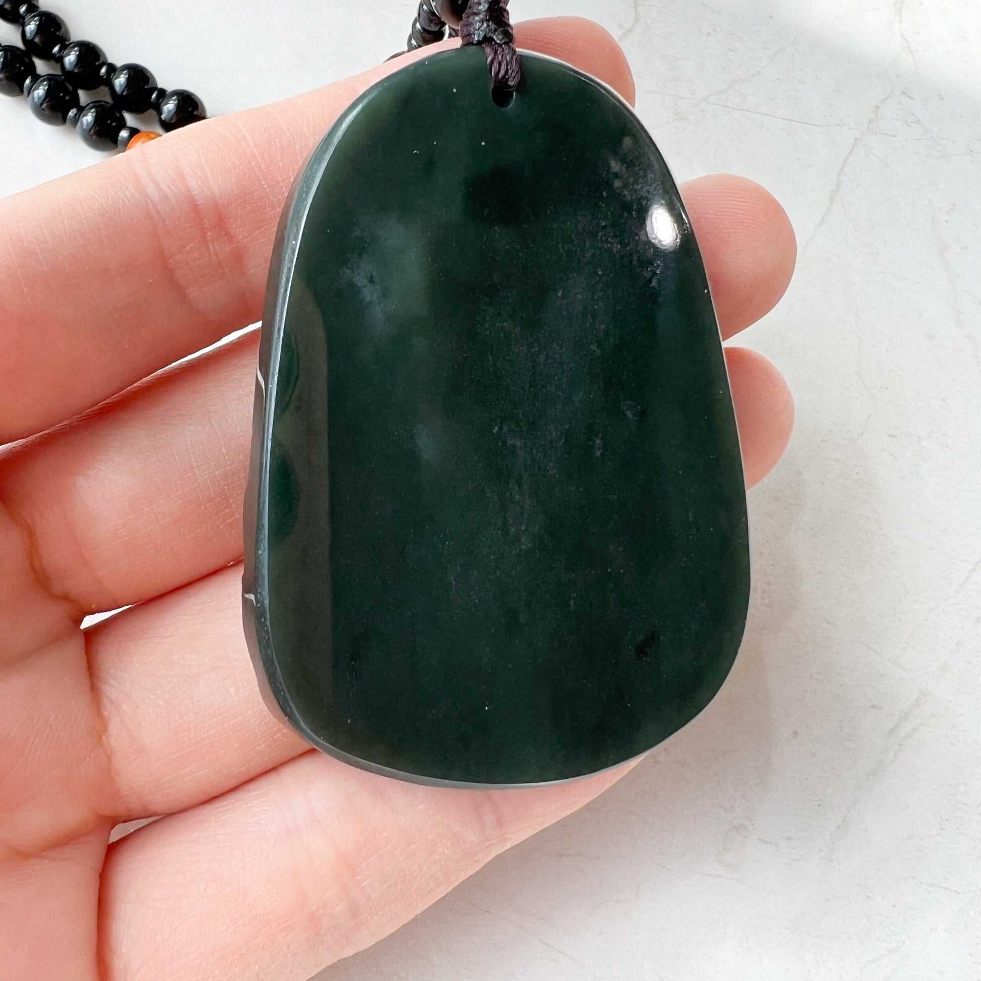 Dark Green Nephrite Jade Guan Yin Necklace, Hand Carved, Dark Green, Pendant, DSL-1221-1646191685 - AriaDesignCollection