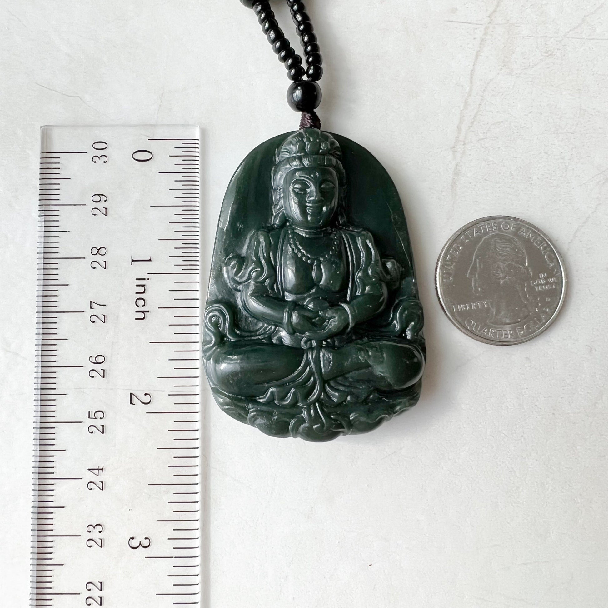Dark Green Nephrite Jade Guan Yin Necklace, Hand Carved, Dark Green, Pendant, DSL-1221-1646191685 - AriaDesignCollection