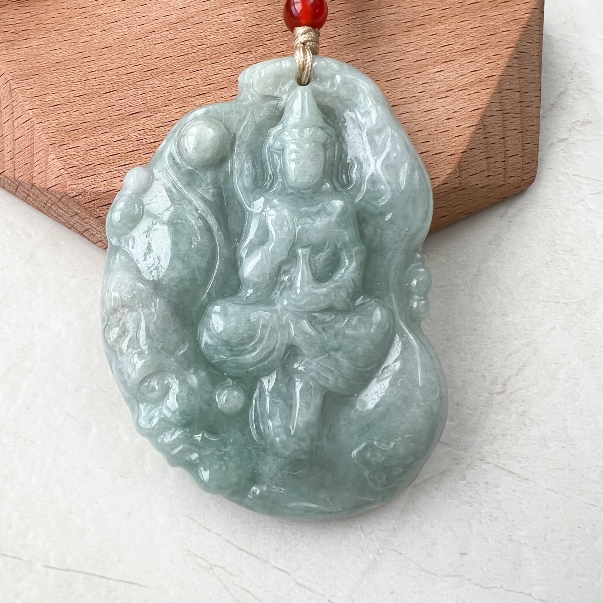 Jadeite Jade Guan Yin Avalokiteshvara, Quan Am, Hand Carved Pendant Necklace, YJ-1221-0235529 - AriaDesignCollection