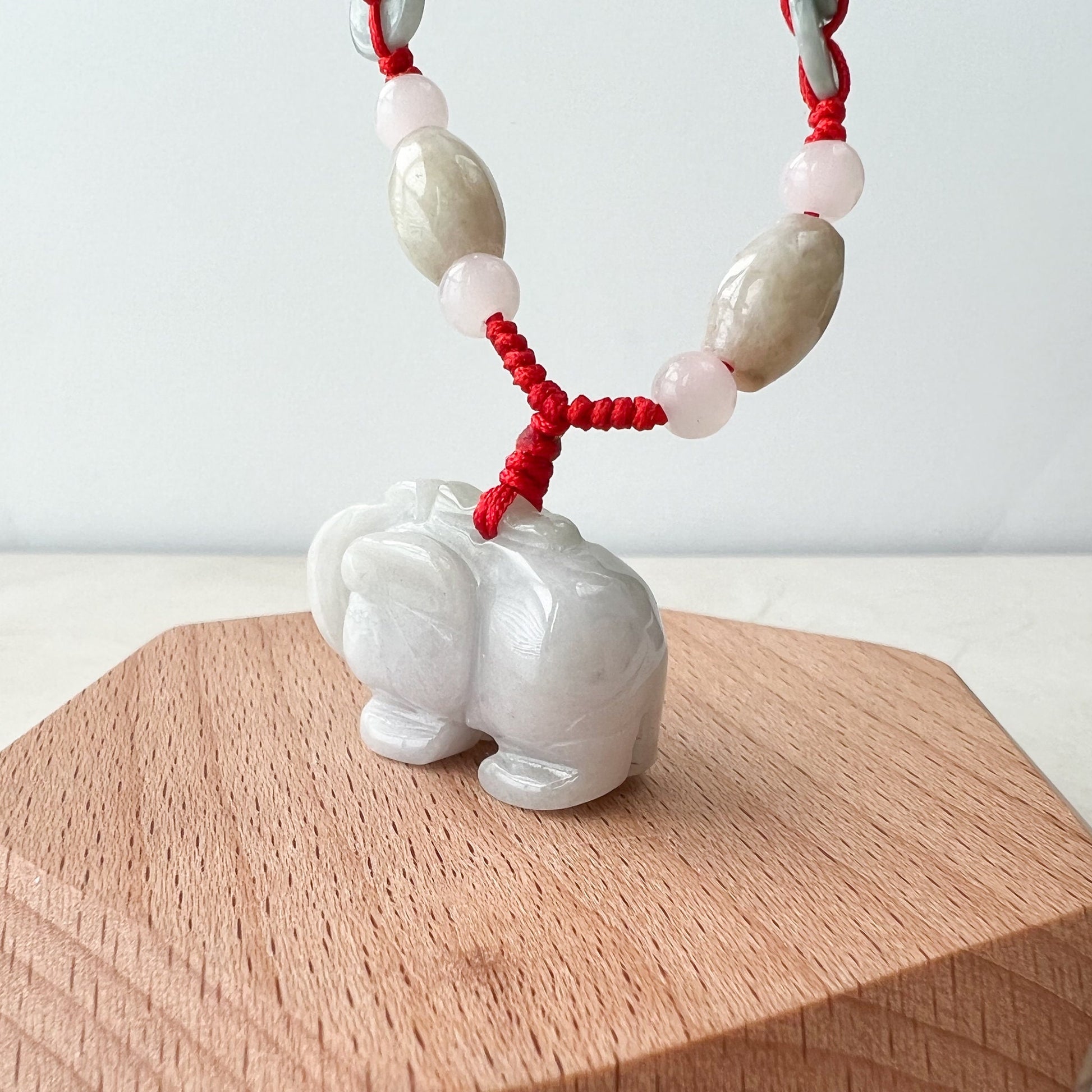 Jadeite Jade Elephant, Light White-Gray, Light Purple Carved Necklace, YW-0110-1646545346 - AriaDesignCollection