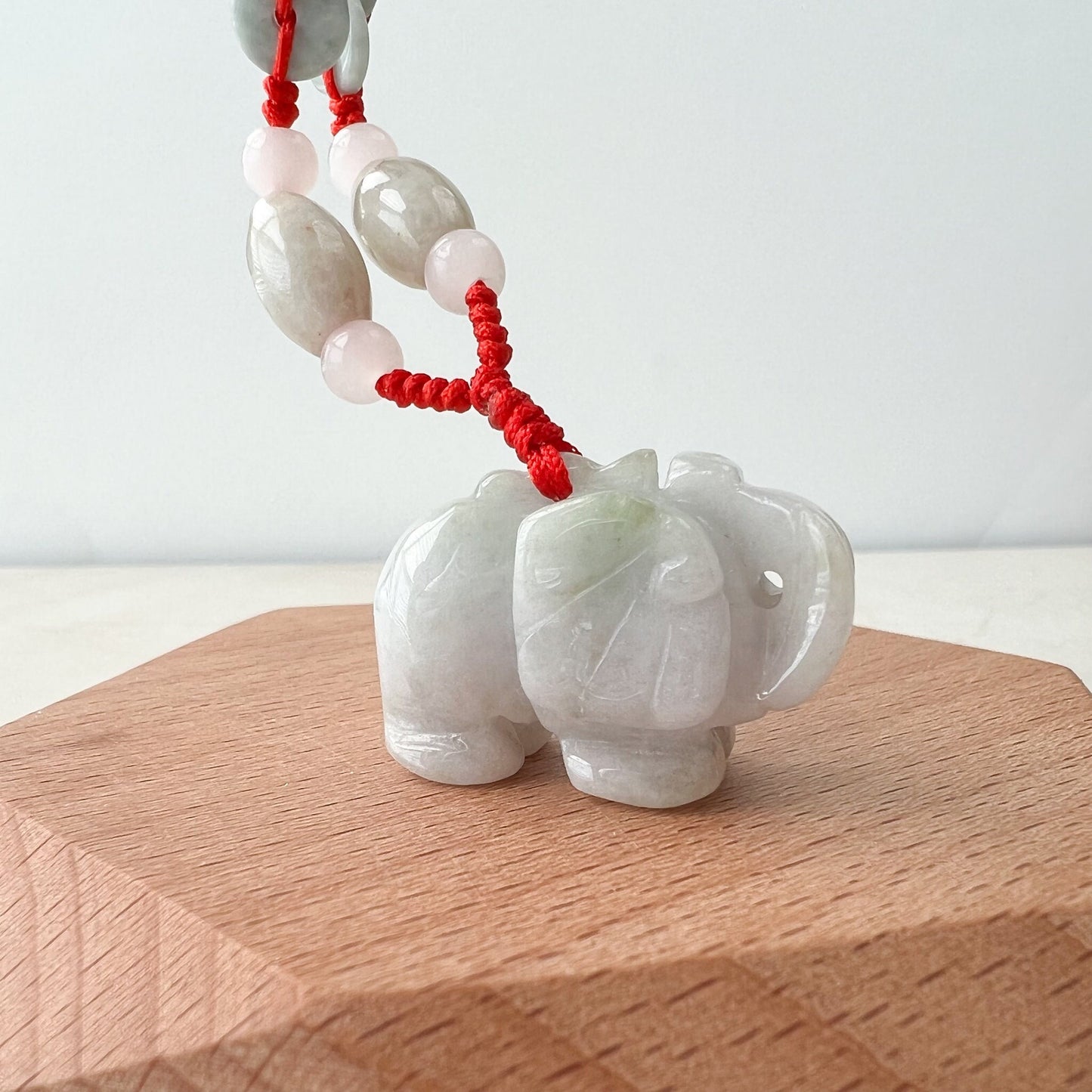 Jadeite Jade Elephant, Light White-Gray, Light Purple Carved Necklace, YW-0110-1646545346 - AriaDesignCollection