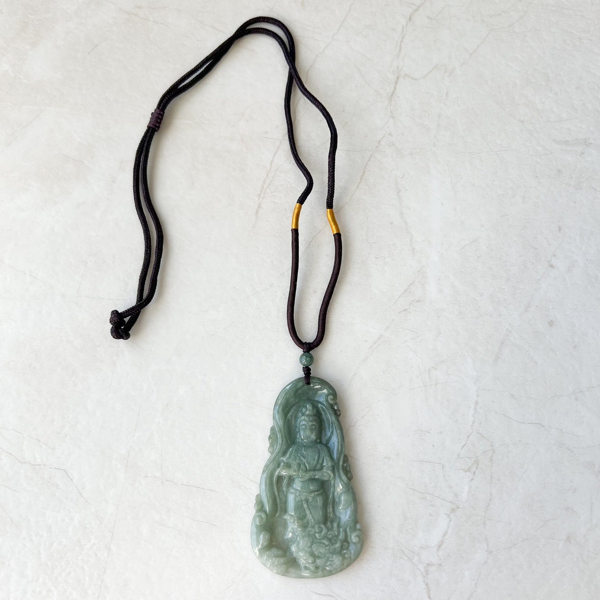 Green Jadeite Jade Guan Yin Avalokiteshvara Hand Carved Pendant Necklace, YJ-1221-0279104 - AriaDesignCollection
