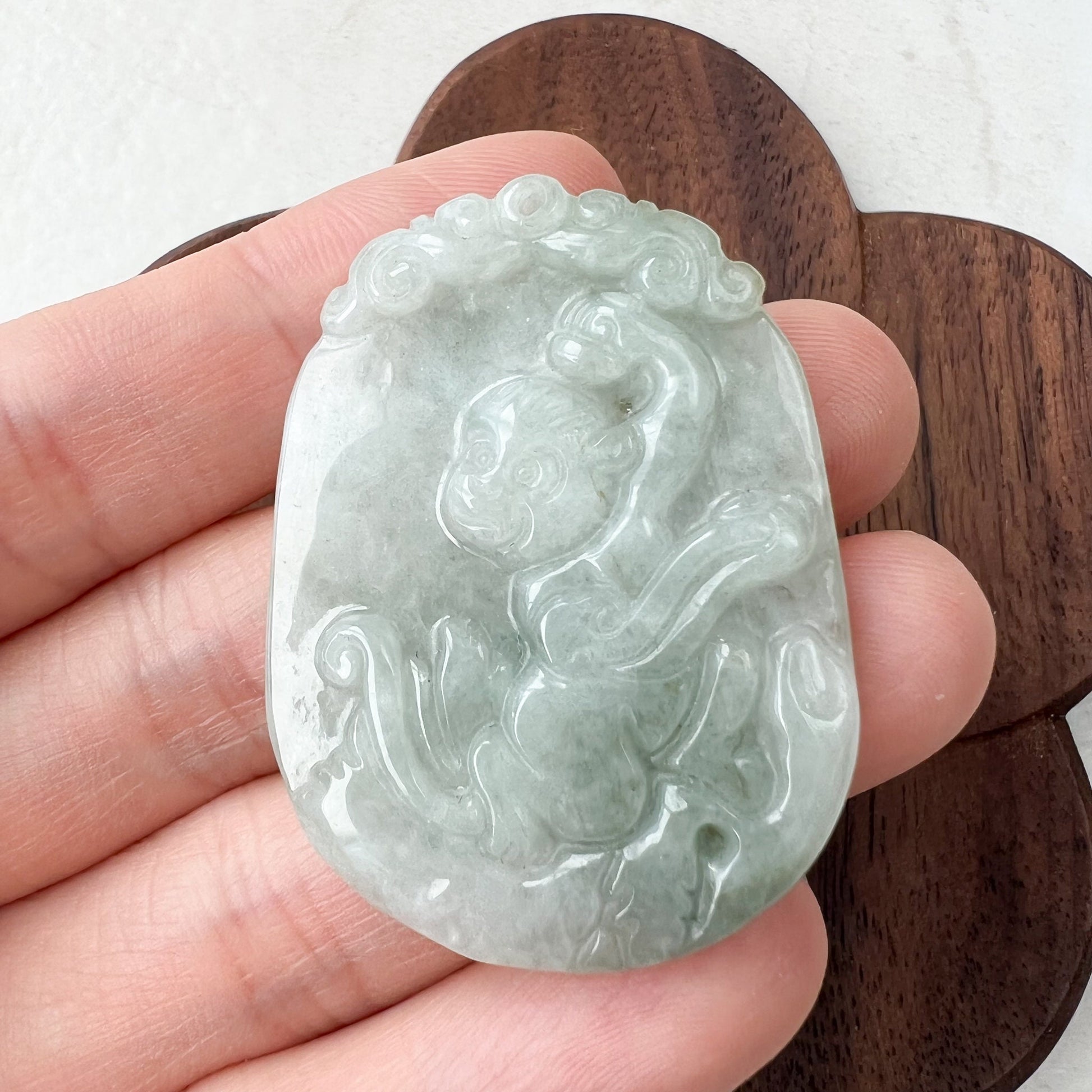 Jadeite Jade Monkey Chinese Zodiac Carved Pendant Necklace, YW-0321-1646161739 - AriaDesignCollection