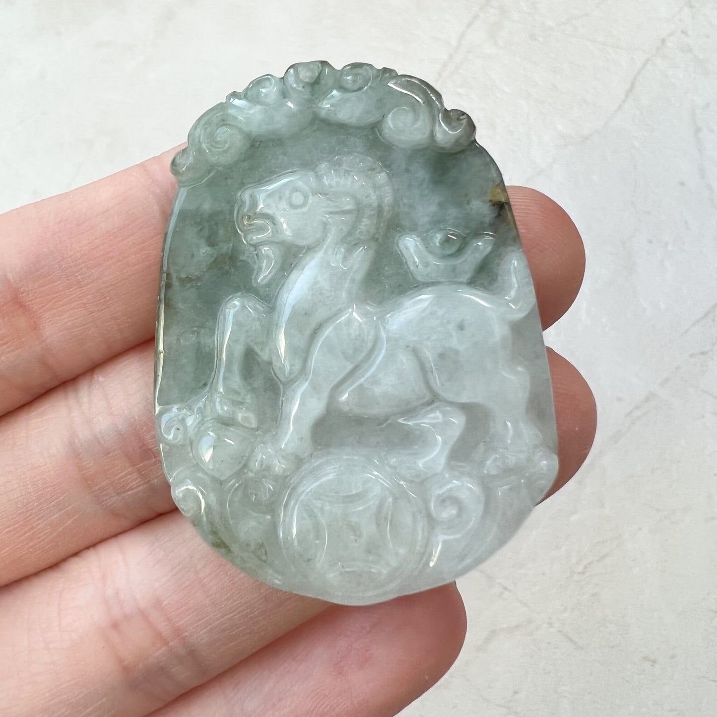 Jadeite Jade Sheep Goat Ram Chinese Zodiac Carved Pendant Necklace, YW-0321-1646161634 - AriaDesignCollection