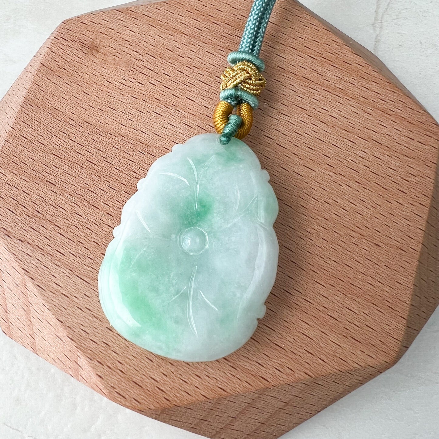 Green Jadeite Jade Flower Circle Donut Carved Necklace, YJ-1221-0058755 - AriaDesignCollection