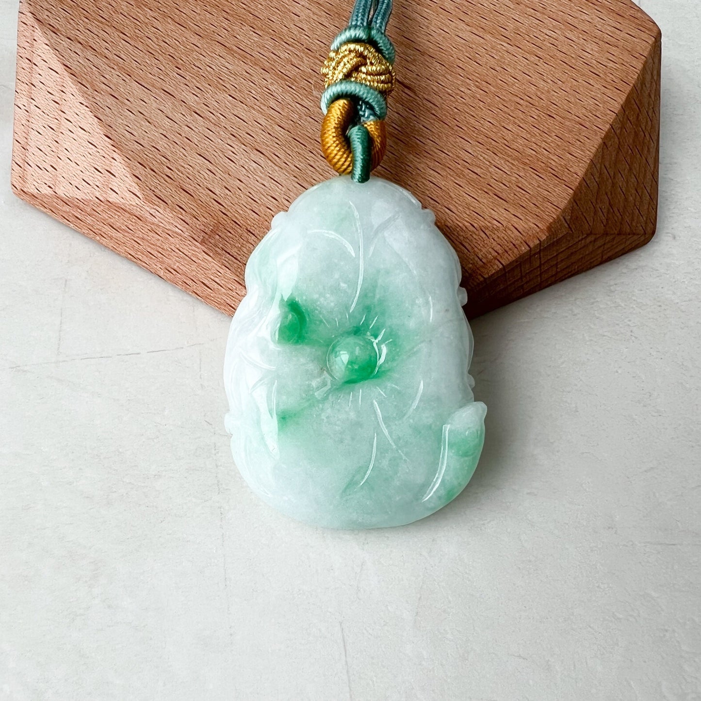 Green Jadeite Jade Flower Circle Donut Carved Necklace, YJ-1221-0058755 - AriaDesignCollection