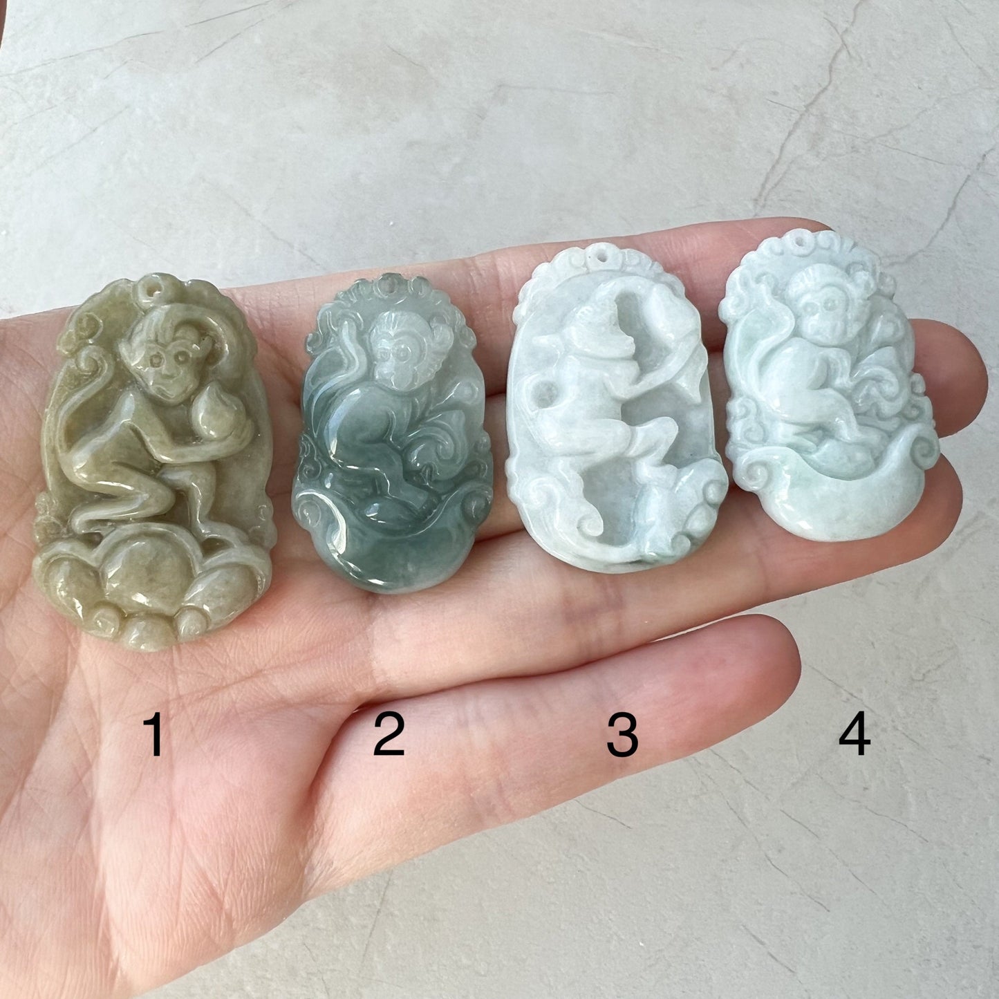 Jadeite Jade Monkey Chinese Zodiac Carved Pendant Necklace, YW-0321-1646067166 - AriaDesignCollection