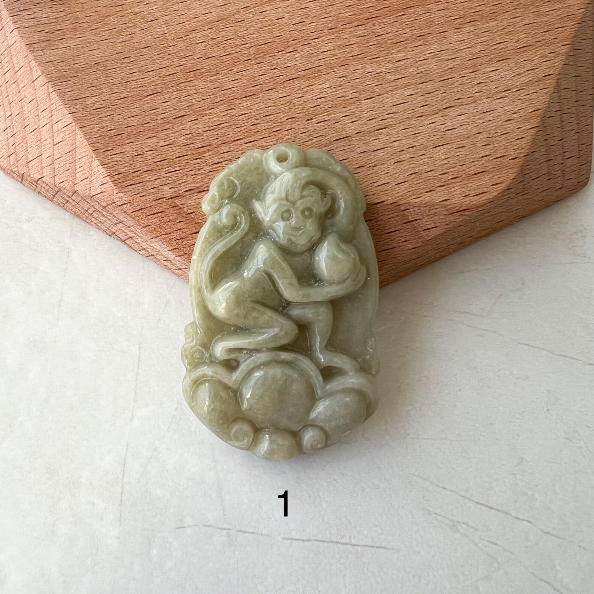 Jadeite Jade Monkey Chinese Zodiac Carved Pendant Necklace, YW-0321-1646067166 - AriaDesignCollection