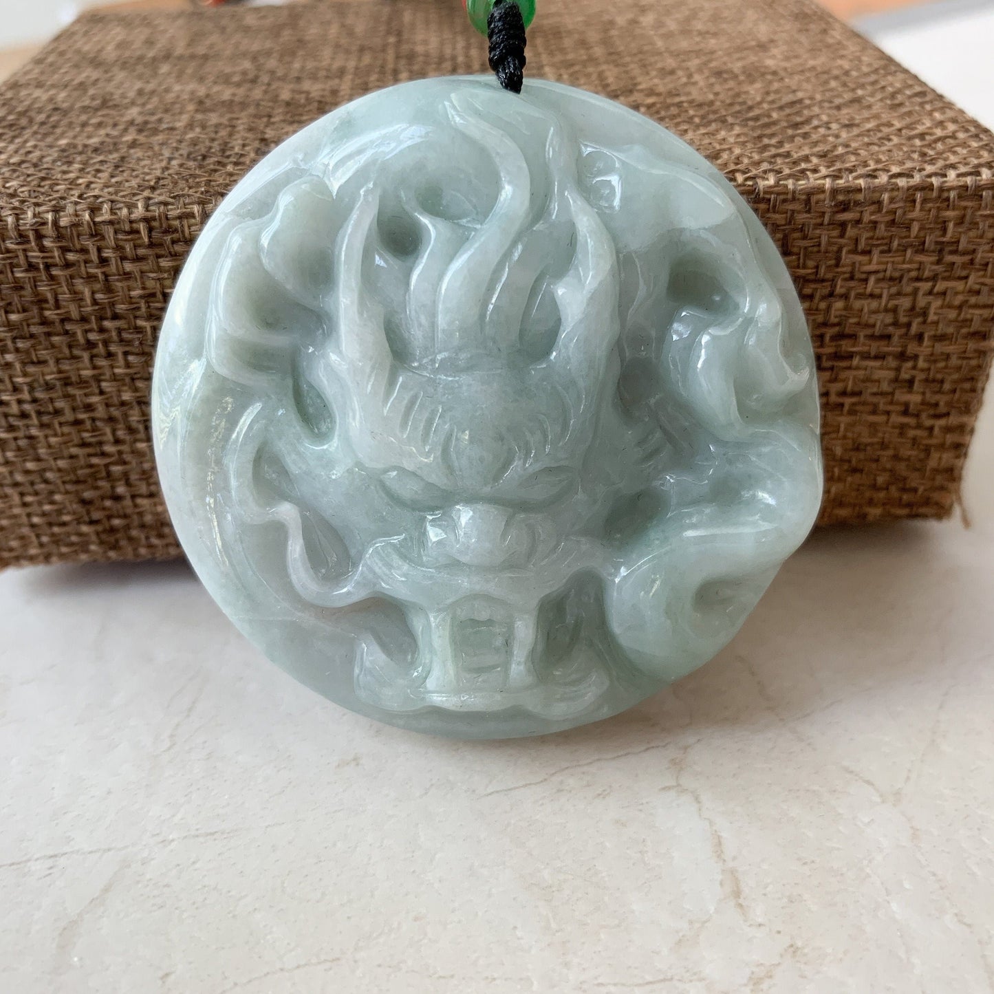 Large Jadeite Jade Dragon Chinese Zodiac Hand Carved Pendant Necklace, YJ-0321-0322922-1 - AriaDesignCollection