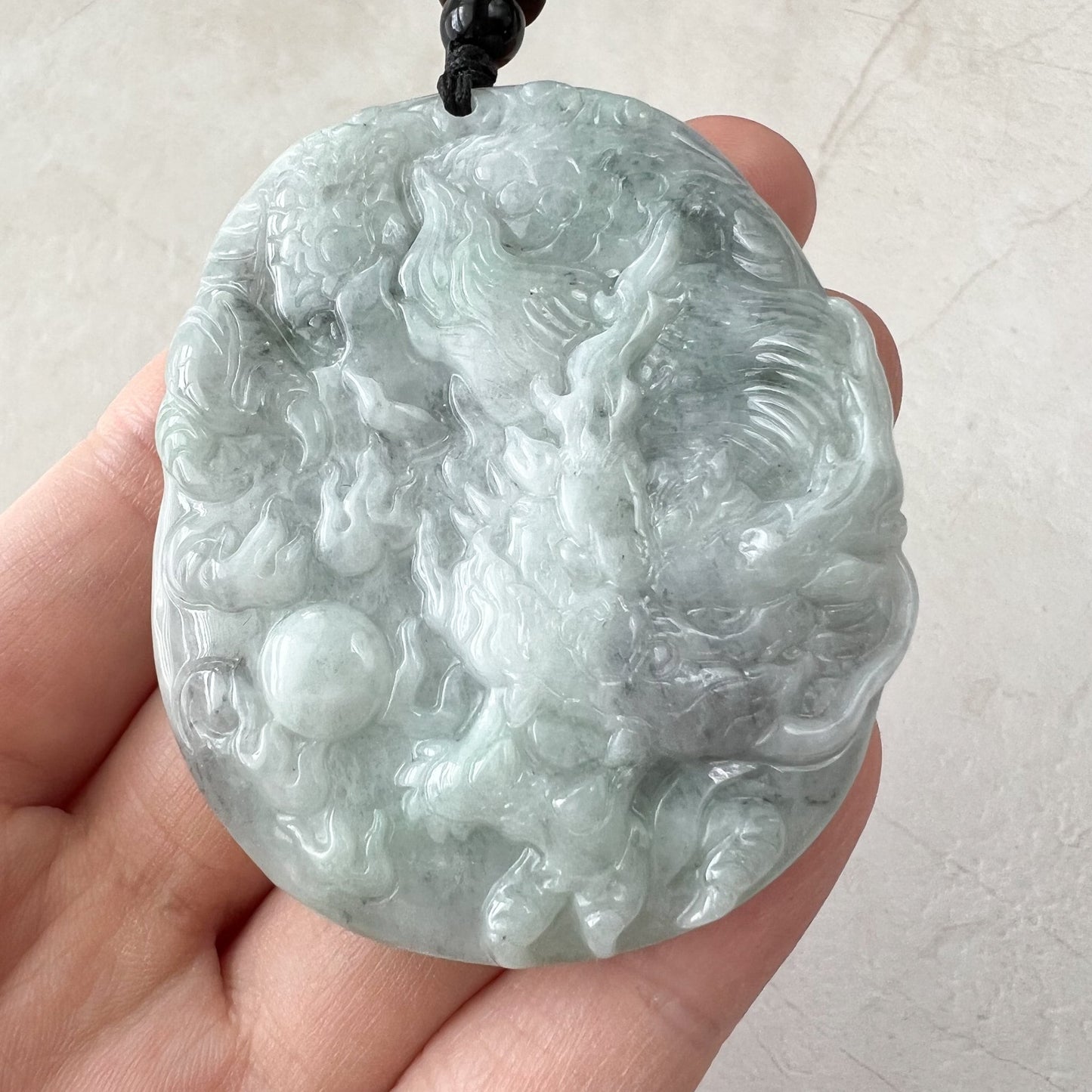 Jadeite Jade Dragon Chinese Zodiac Hand Carved Pendant Necklace, YJ-0321-0447222 - AriaDesignCollection