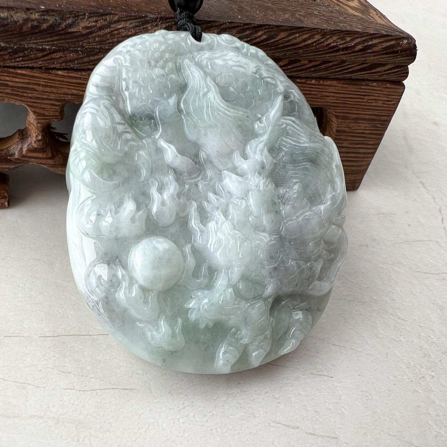 Jadeite Jade Dragon Chinese Zodiac Hand Carved Pendant Necklace, YJ-0321-0447222 - AriaDesignCollection