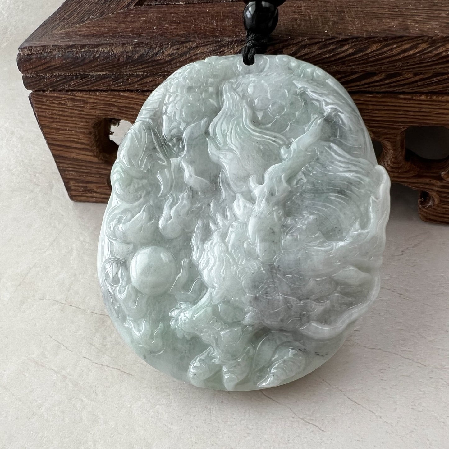 Jadeite Jade Dragon Chinese Zodiac Hand Carved Pendant Necklace, YJ-0321-0447222 - AriaDesignCollection