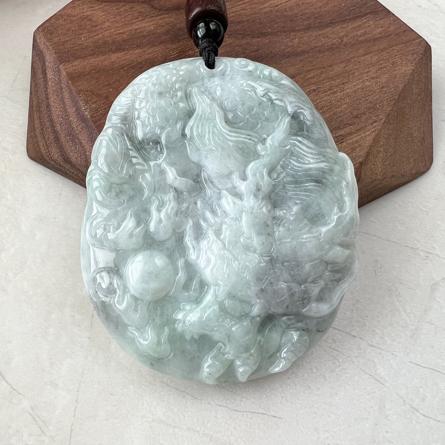 Jadeite Jade Dragon Chinese Zodiac Hand Carved Pendant Necklace, YJ-0321-0447222 - AriaDesignCollection