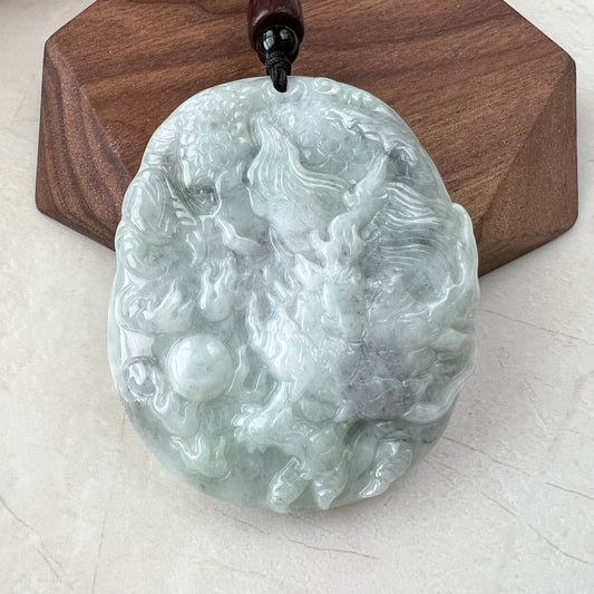 Jadeite Jade Dragon Chinese Zodiac Hand Carved Pendant Necklace, YJ-0321-0447222 - AriaDesignCollection