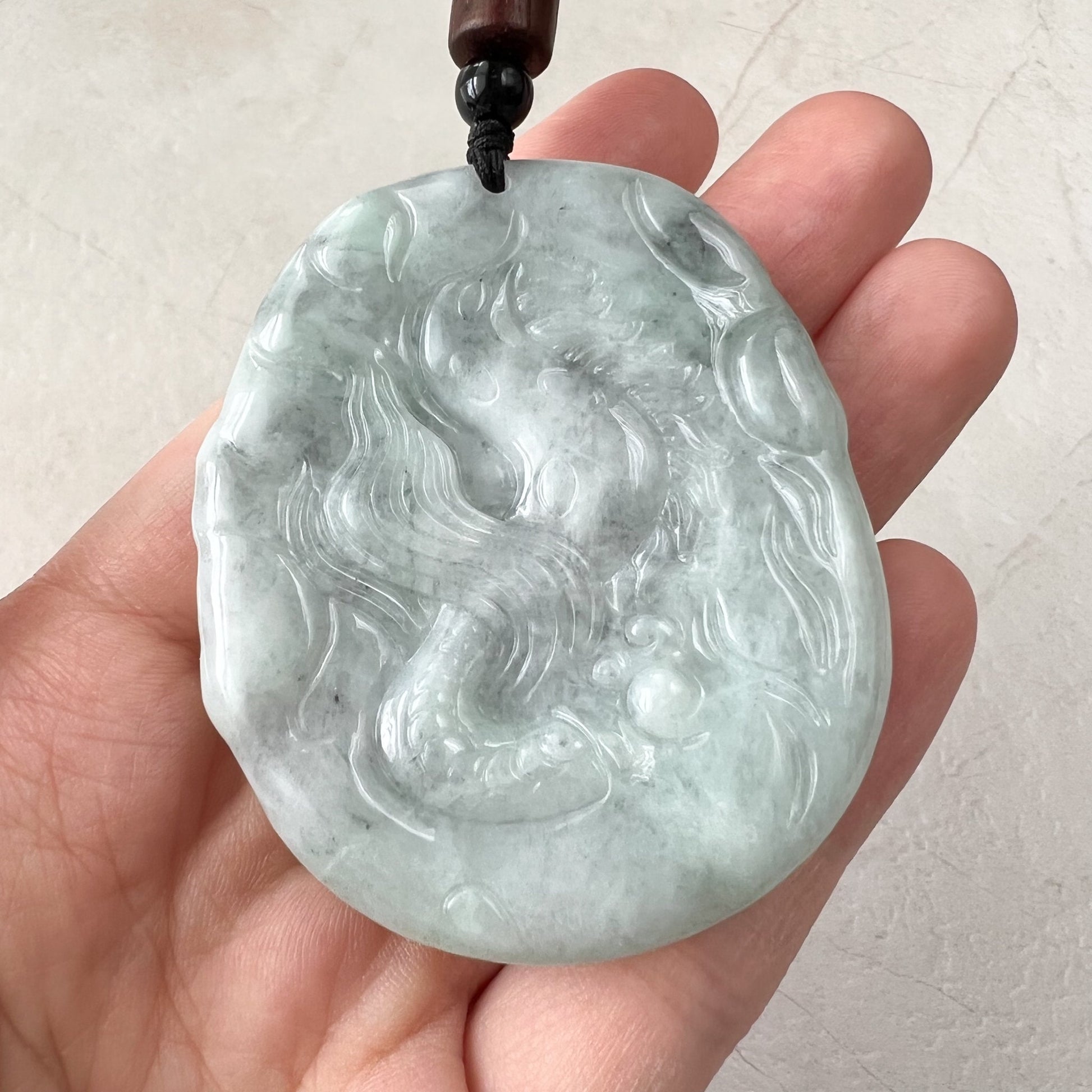 Jadeite Jade Dragon Chinese Zodiac Hand Carved Pendant Necklace, YJ-0321-0447222 - AriaDesignCollection