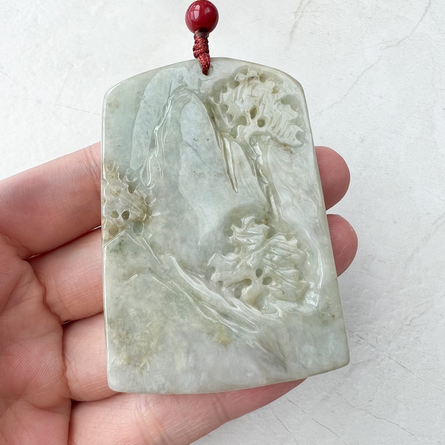 Yellow and Red Tree Pendant, Jadeite Jade, Mountain Forest River Scenery, Landscape Scenery, Hand Carved Pendant Necklace, YJ-0321-0360430 - AriaDesignCollection