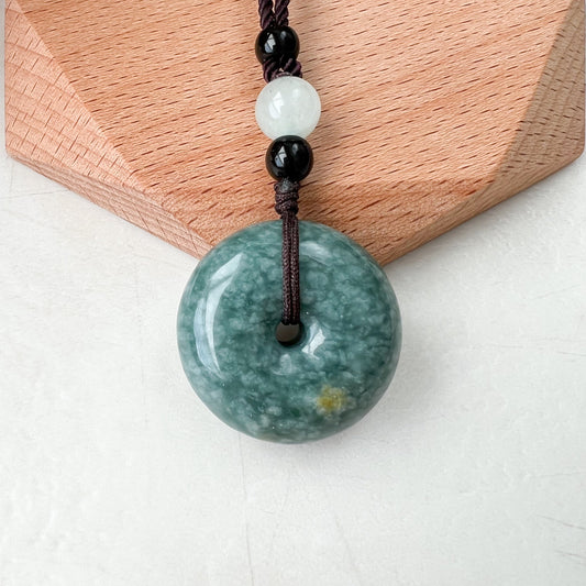 Green Blue Peace Pendant, Jadeite Jade, Circle Donut Minimalist Carved Necklace, FCSG-1221-1647724785 - AriaDesignCollection
