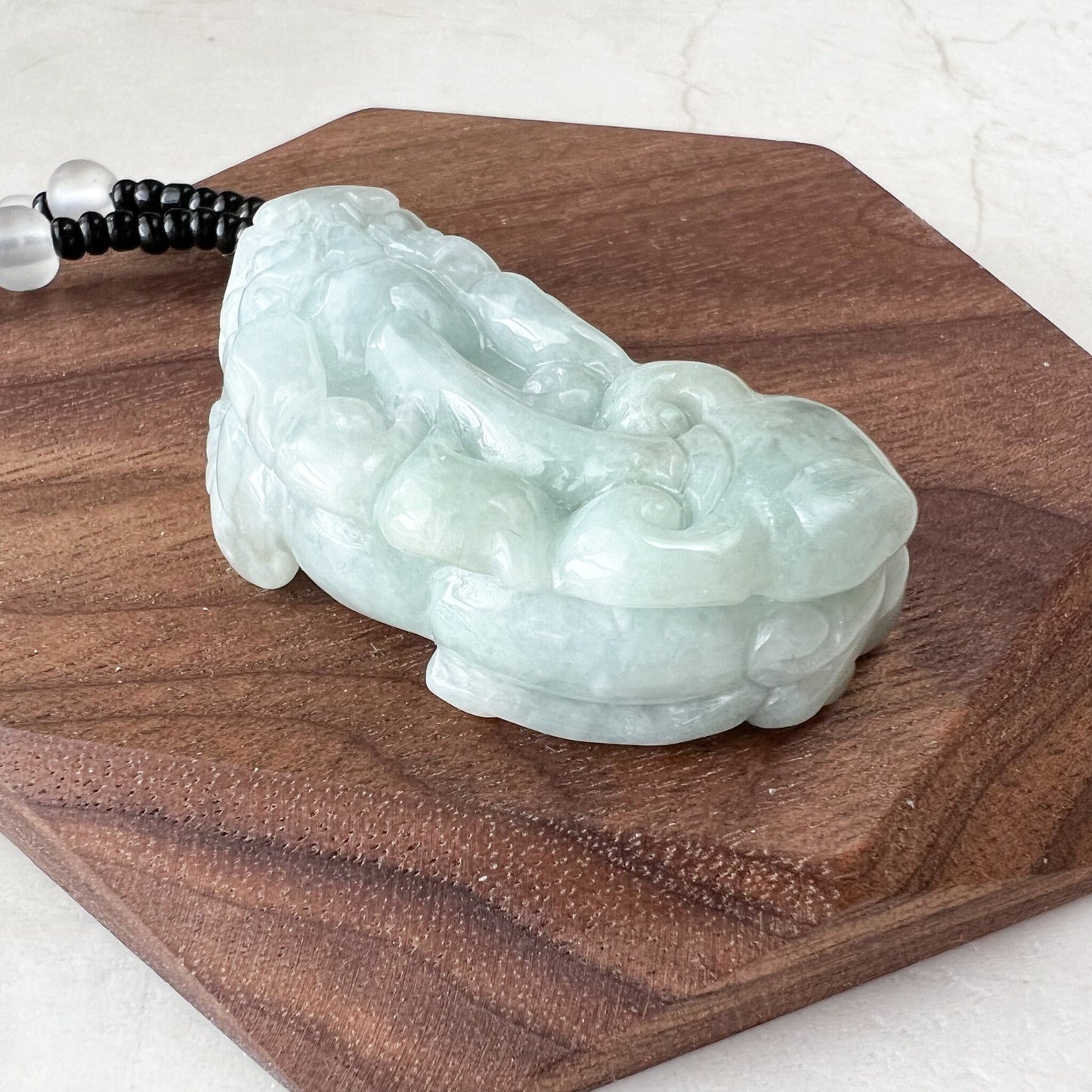 Light Green Jadeite Jade, Dragon Pixiu Pi Xiu, 貔貅, Dragon Chinese Carved Pendant, YJ-1221-0279059 - AriaDesignCollection