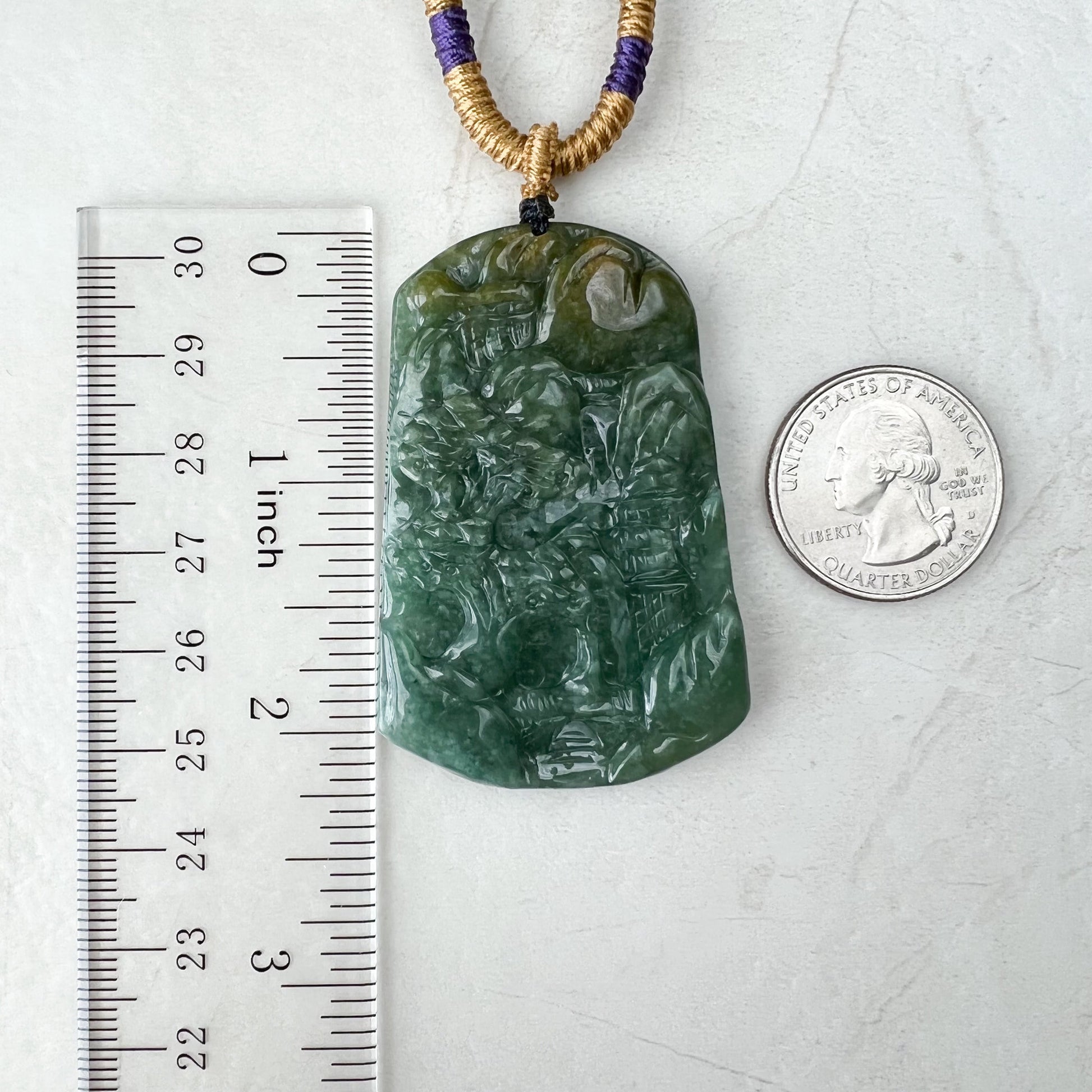 Jadeite Jade Landscape Mountain Forest River Tree, Scenery Hand Carved Pendant Necklace, YJ-1221-0177915 - AriaDesignCollection