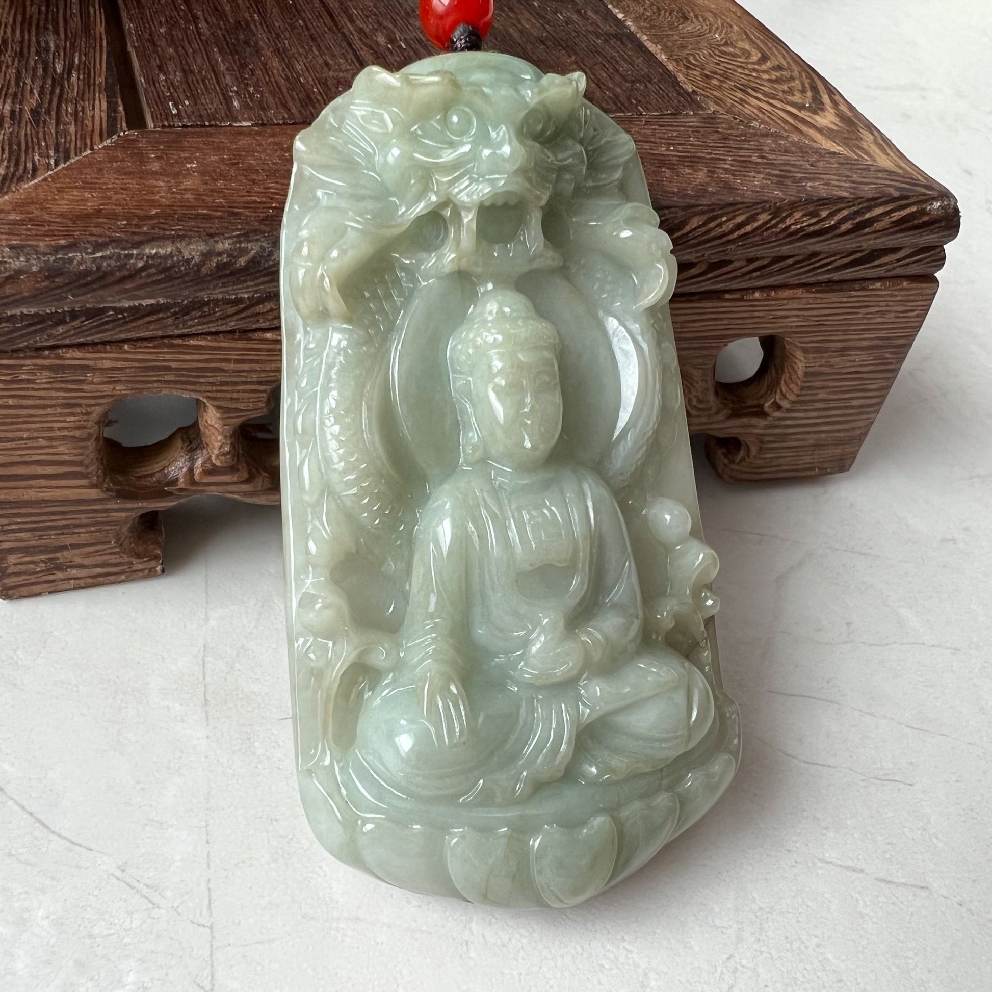 Jadeite Jade Amitabha Buddha Amita Amida Green Carved Pendant Necklace, YJ-1221-0241433 - AriaDesignCollection