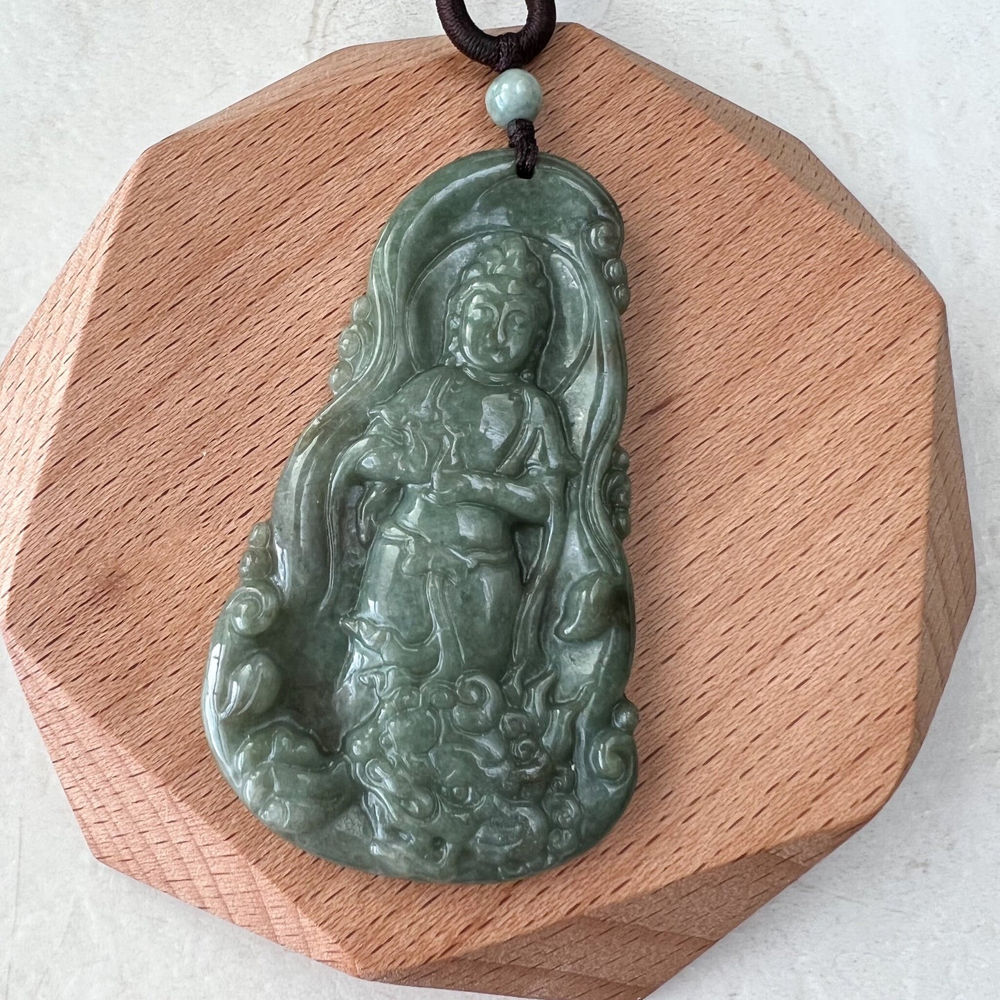 Jadeite Jade Guan Yin Avalokiteshvara and Dragon Carved Pendant Necklace, Quan Am, YJ-1221-0279115 - AriaDesignCollection