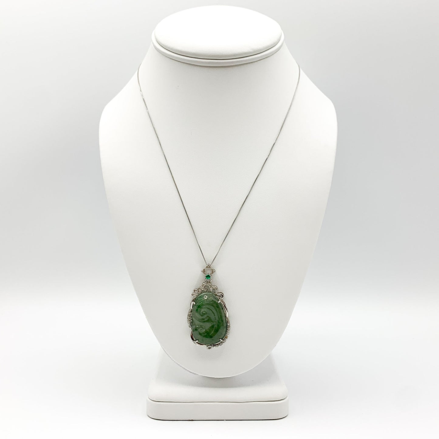 Jadeite Jade Lucky Ruyi Ru Yi, 如意, Sterling Silver Pendant Hand Carved Necklace, BJ-0621-0003439-4 - AriaDesignCollection