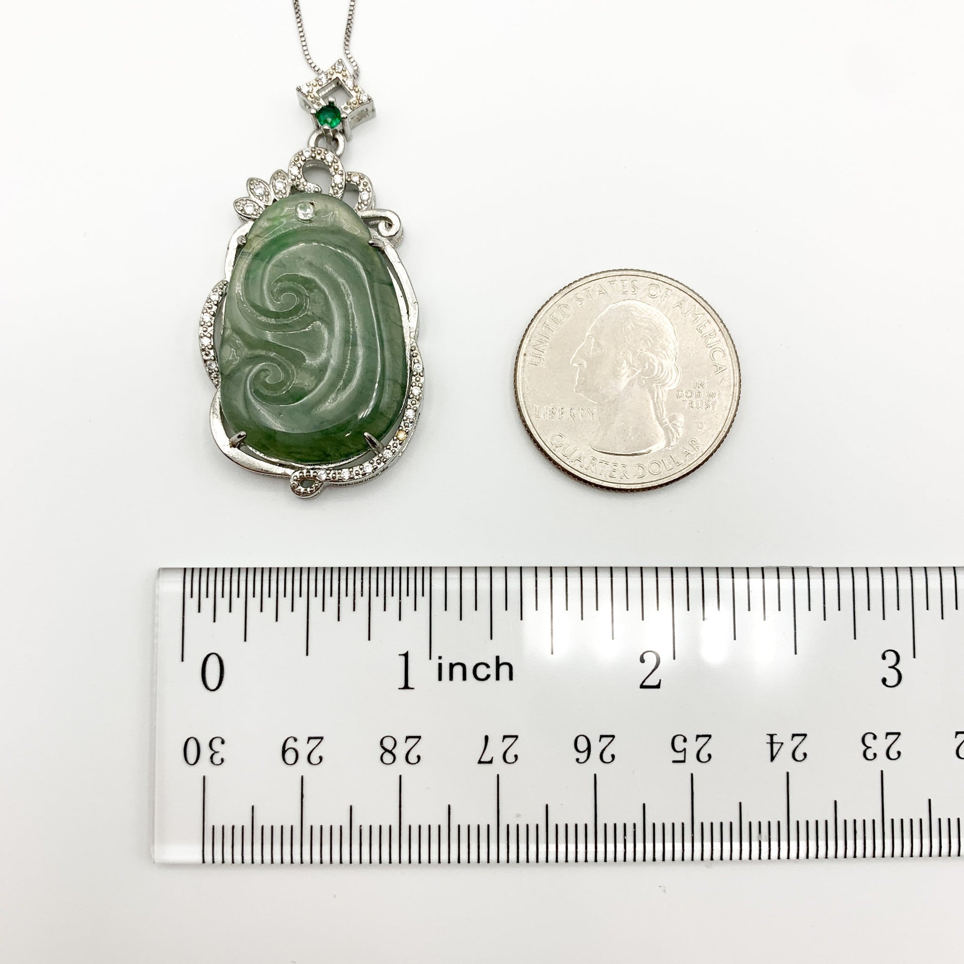 Jadeite Jade Lucky Ruyi Ru Yi, 如意, Sterling Silver Pendant Hand Carved Necklace, BJ-0621-0003439-4 - AriaDesignCollection