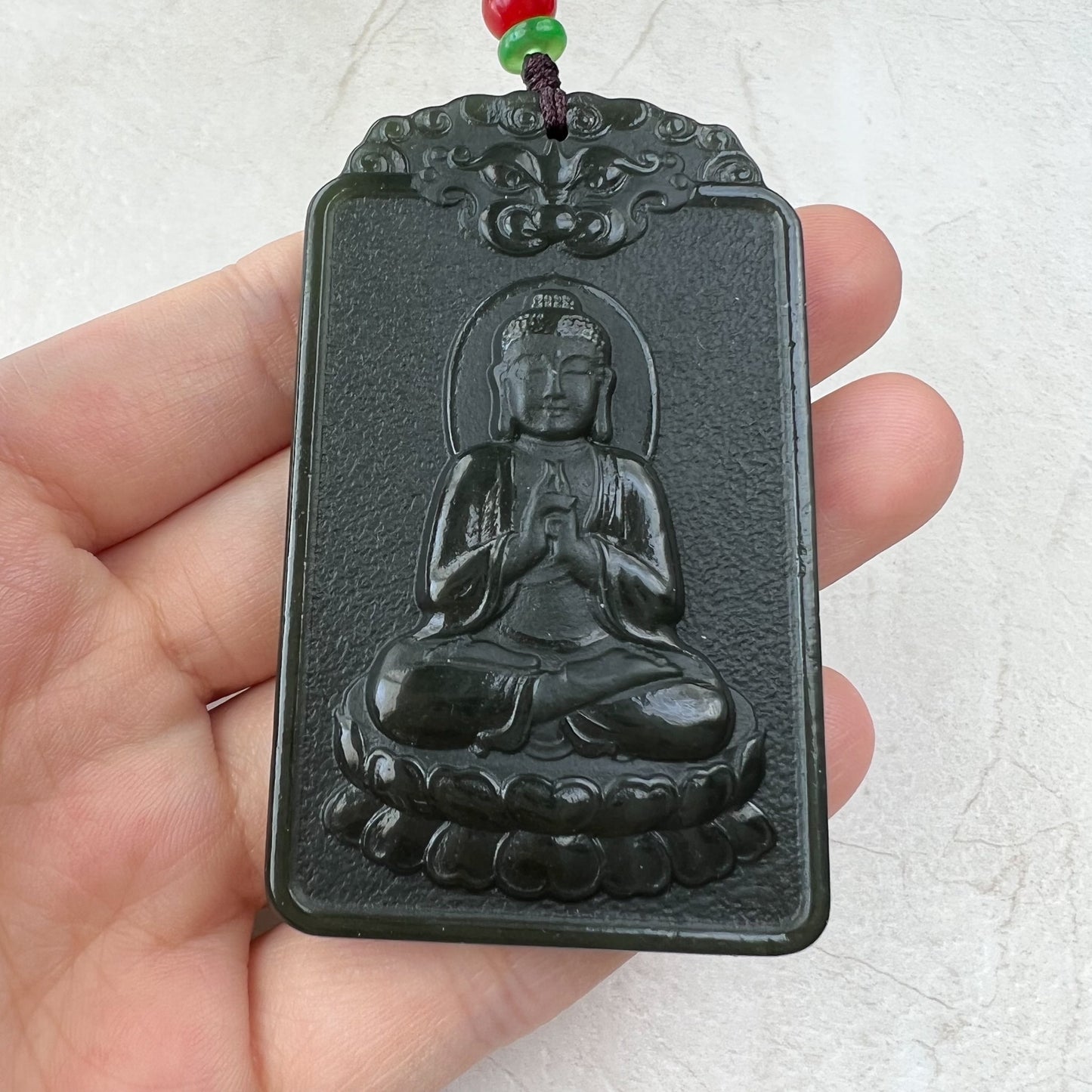 Nephrite Jade Amitabha Buddha Amita Amida, 阿弥陀佛, Dog Zodiac Carved Pendant Necklace, RM-1221-1649422429 - AriaDesignCollection