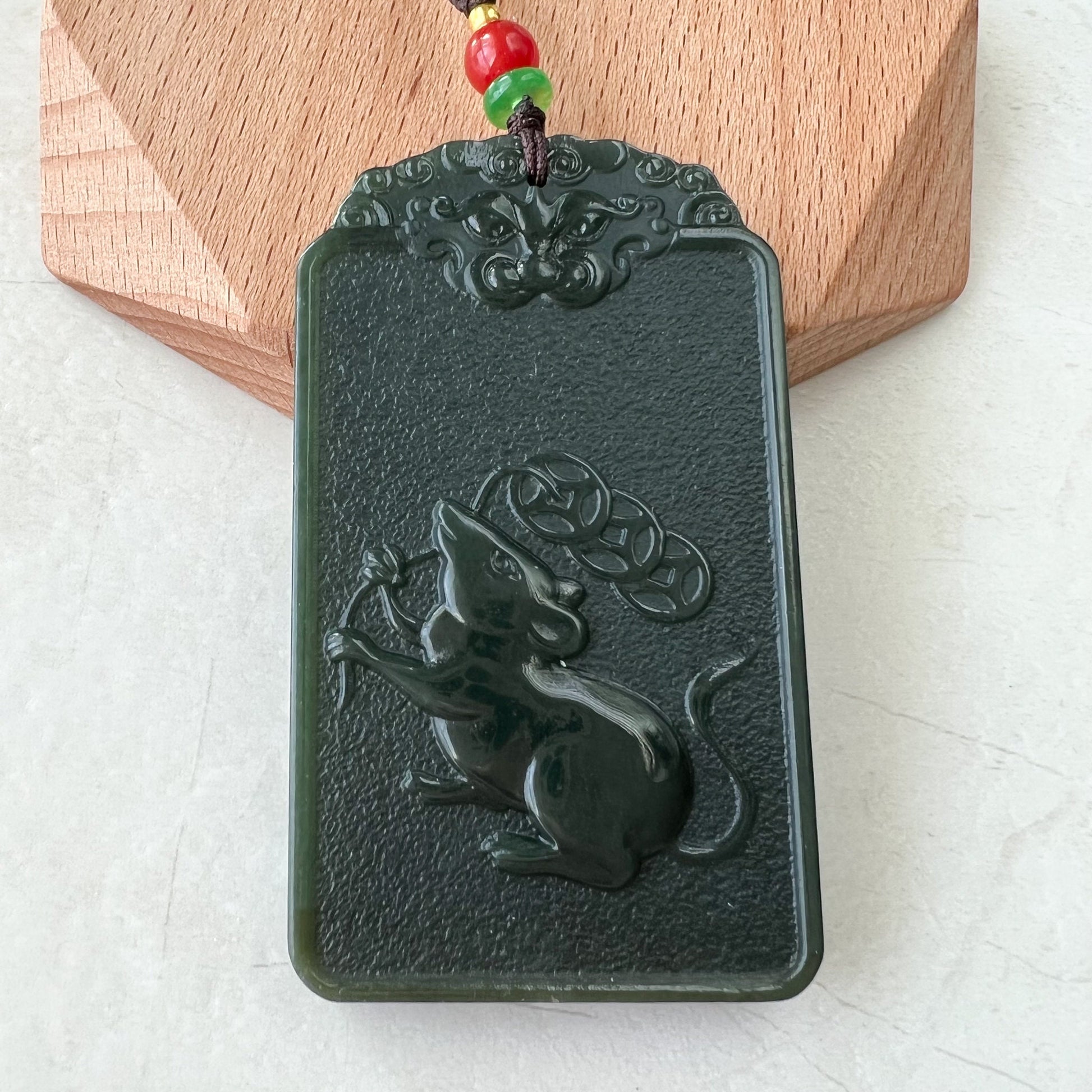 Dark Green Nephrite Jade Thousand Hand Guan Yin Necklace, Quan Am, 观音, Rat Zodiac Hand Carved Pendant, Female Buddha, RM-1221-1649436719 - AriaDesignCollection
